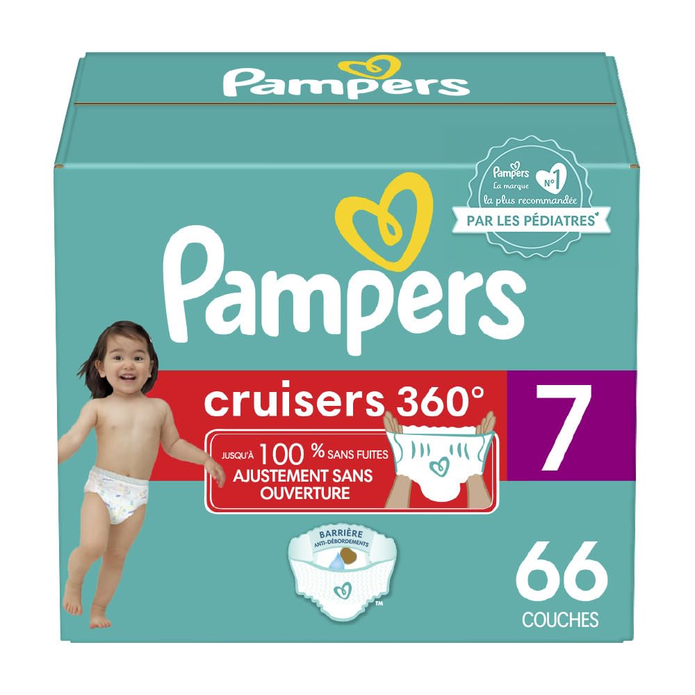 Pampers Diapers - Cruisers 360 degrees - Size 7, 66 Count, up to 100% Leakproof Fit, Designed for Active Babies, Pull On Diaper, EZ Off Tabs Designed for Easy Changes 🍁 All In One Marketplace Canada