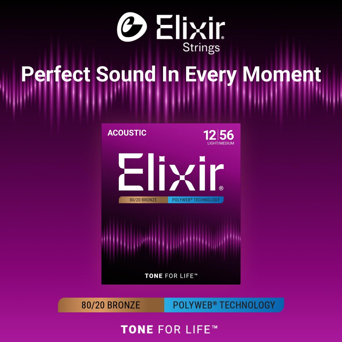 Elixir 80/20 Bronze Acoustic Guitar Strings with Polyweb Coating - Light-Medium 12-56 🍁 All In One Marketplace Canada