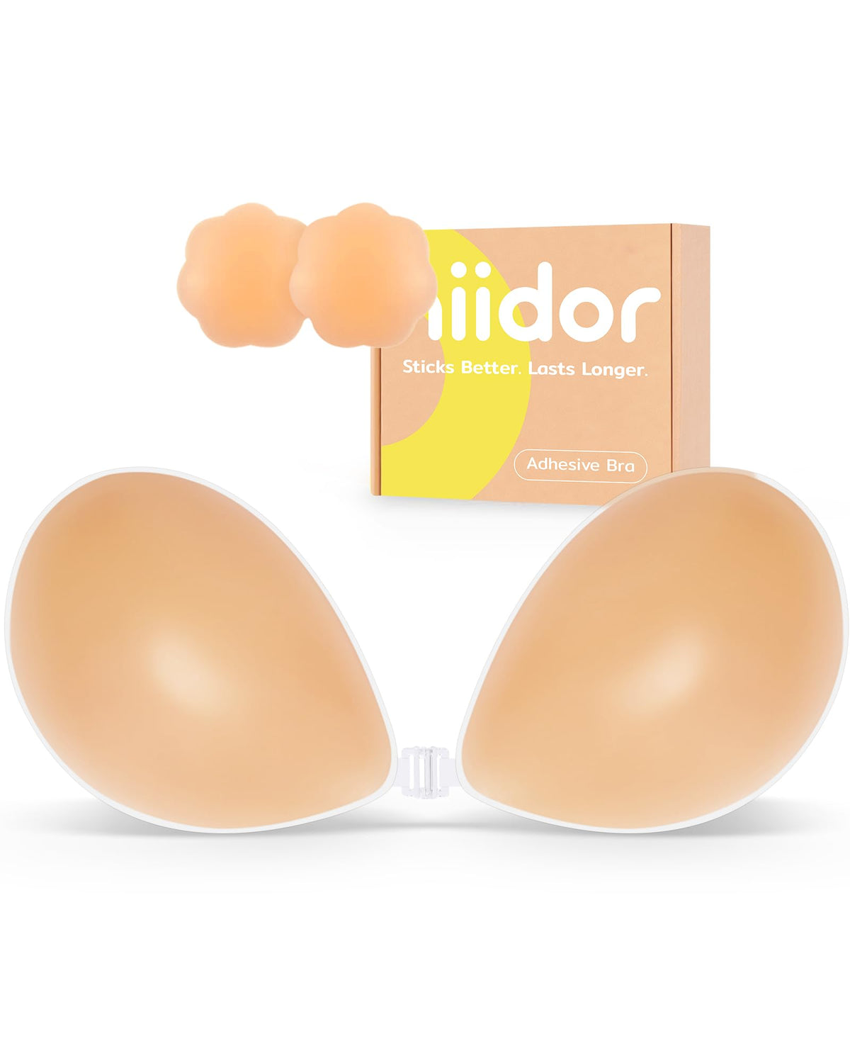 Niidor Adhesive Bra Sticky Strapless Backless Invisible Push up Silicone Bra for Women with Nipple Covers Creme A 🍁 All In One Marketplace Canada