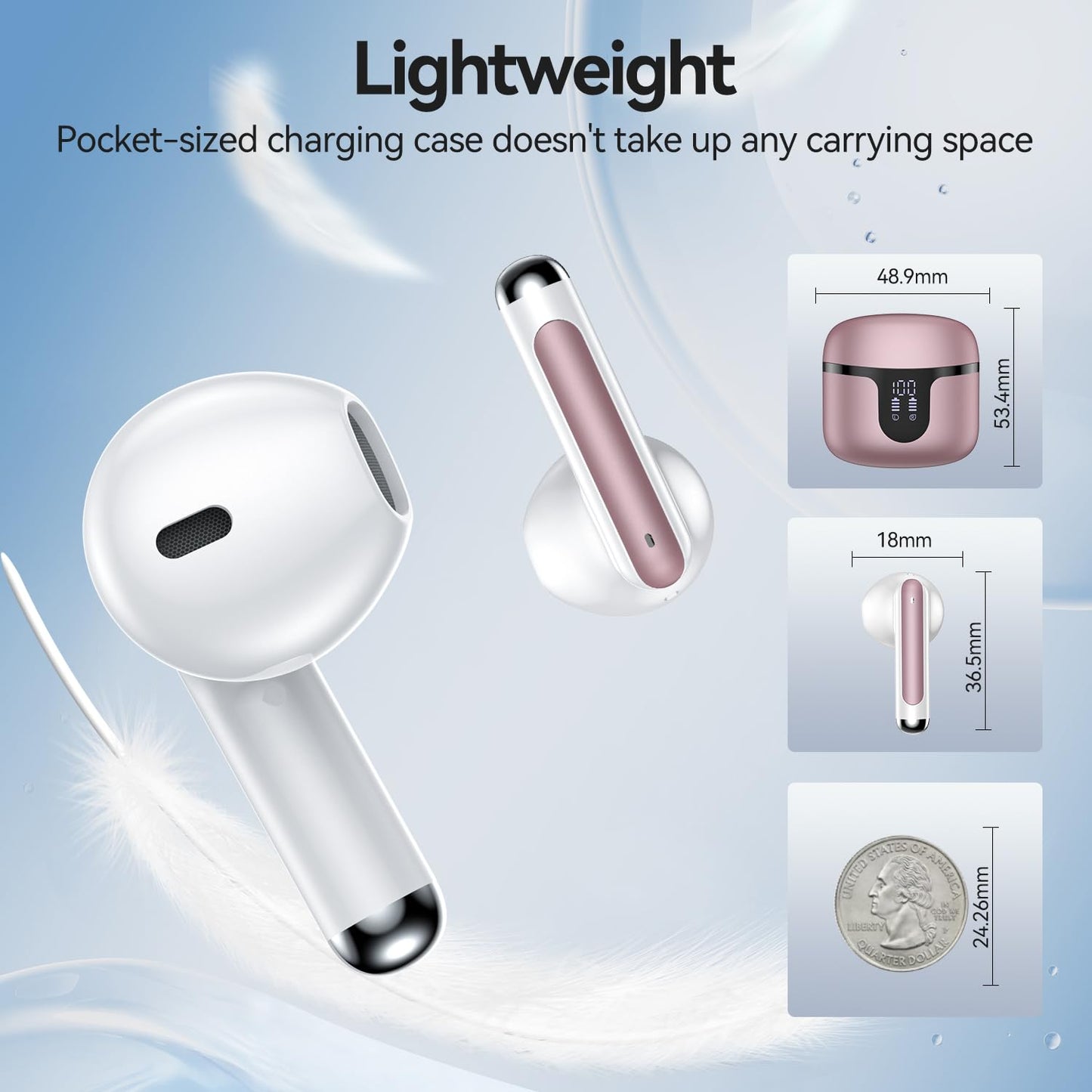Wireless Earbuds, Bluetooth 5.4 in-Ear Headphones Wireless Bluetooth with ENC 4 Mics, Bluetooth Earbuds 50 Hour Noise-Cancelling Ear Buds with LED Indicator, IPX7 Waterproof for Sports/Work Rosa Gold 🍁 All In One Marketplace Canada