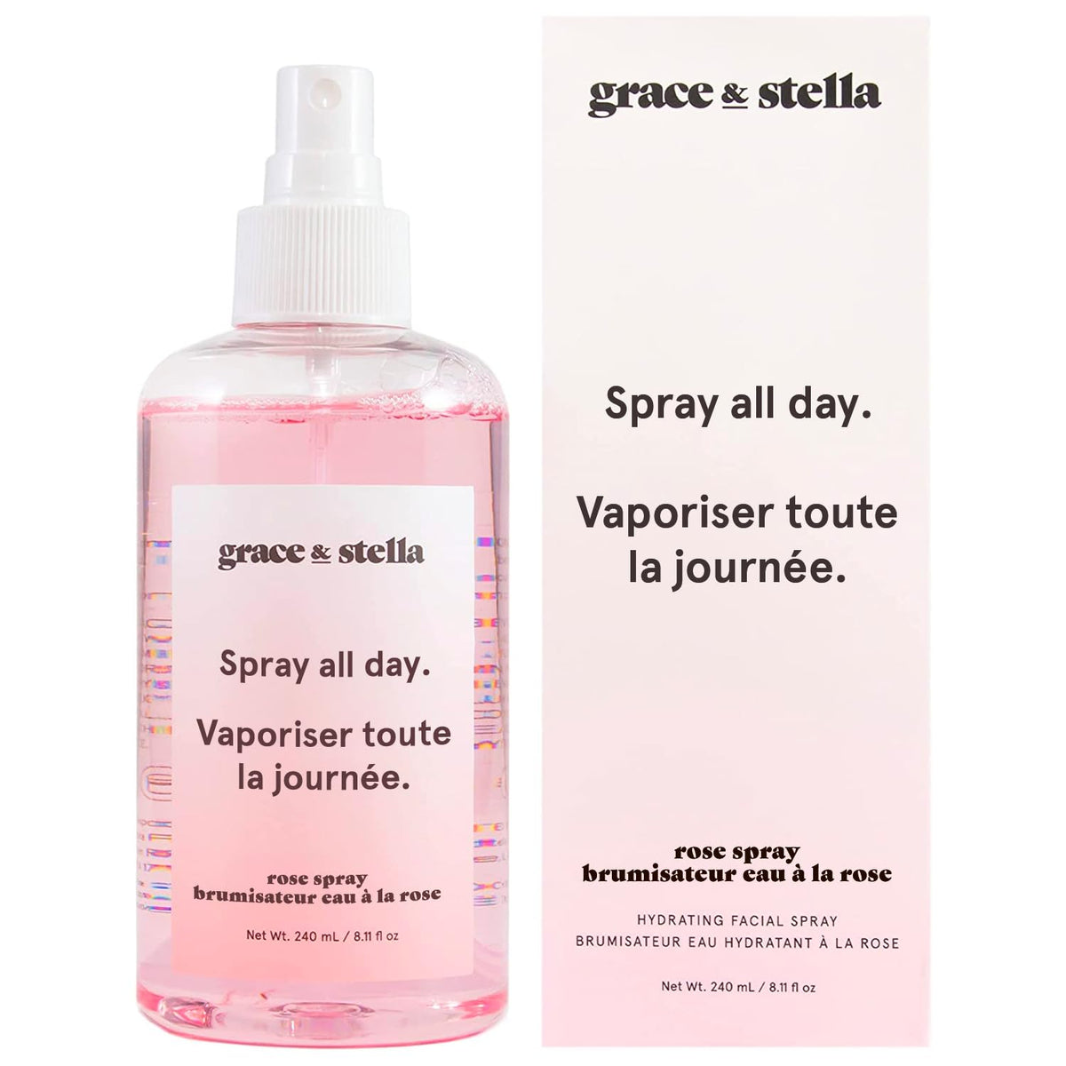Grace and Stella Award Winning Rose Water Facial Spray (240ml) - Vegan - Rose Water Spray For Face - Rosewater Spray Toner Rose Hydrosol - Rose Spray Facial Mist - Rosewater Spray Toner Rose Hydrosol - Spray all Day 🍁 All In One Marketplace Canada