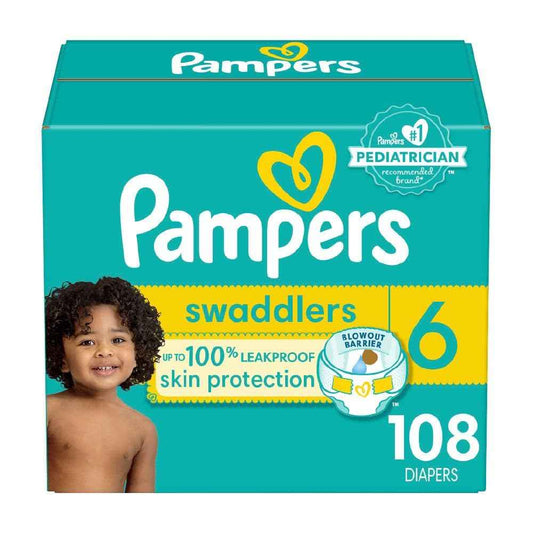 Pampers Swaddlers Diapers, Size 6 (23-44 lbs), 108 Count, Absorbent, Keeps Baby Dry and Comfortable, Skin Safe Disposable Baby Diaper 🍁 All In One Marketplace Canada