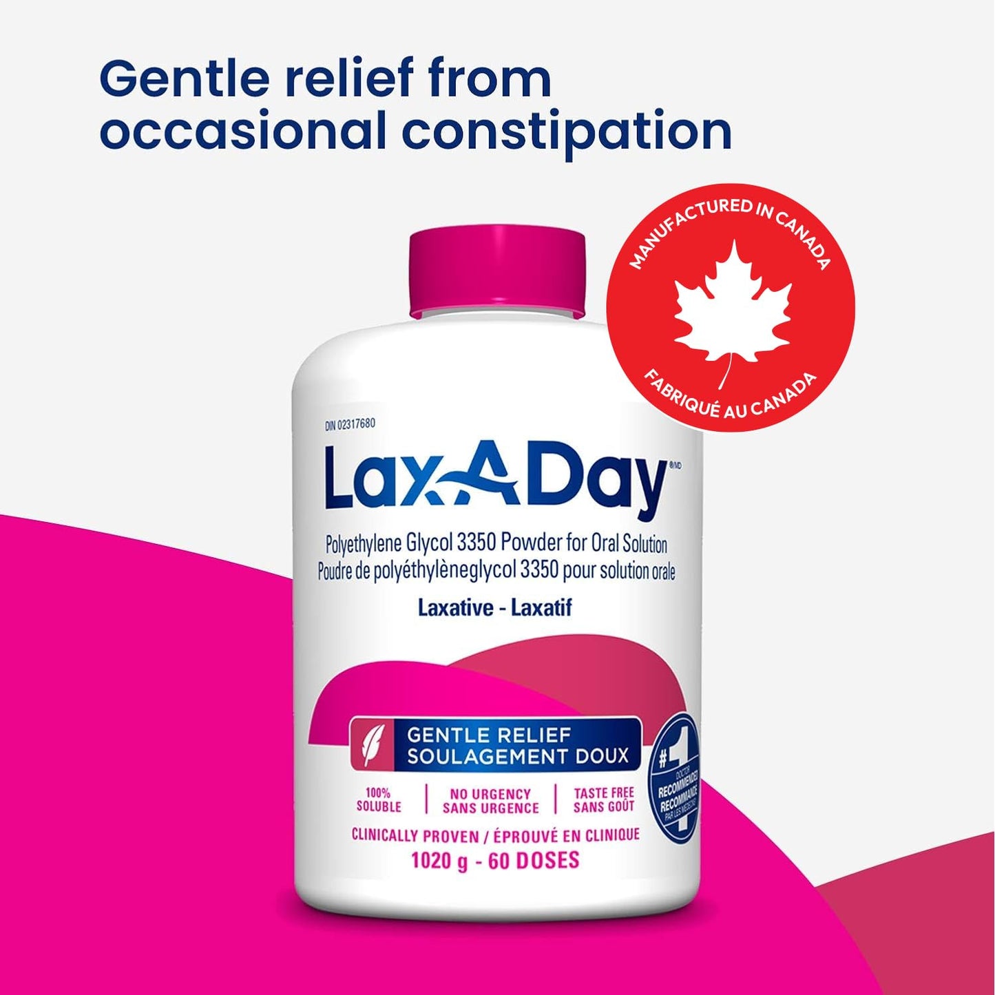 LAX-A-Day Powder Laxative - No Taste, No Grit, No Sugar - Clinically Proven Relief of Occasional Constipation (60 Doses, 1020g) 🍁 All In One Marketplace Canada