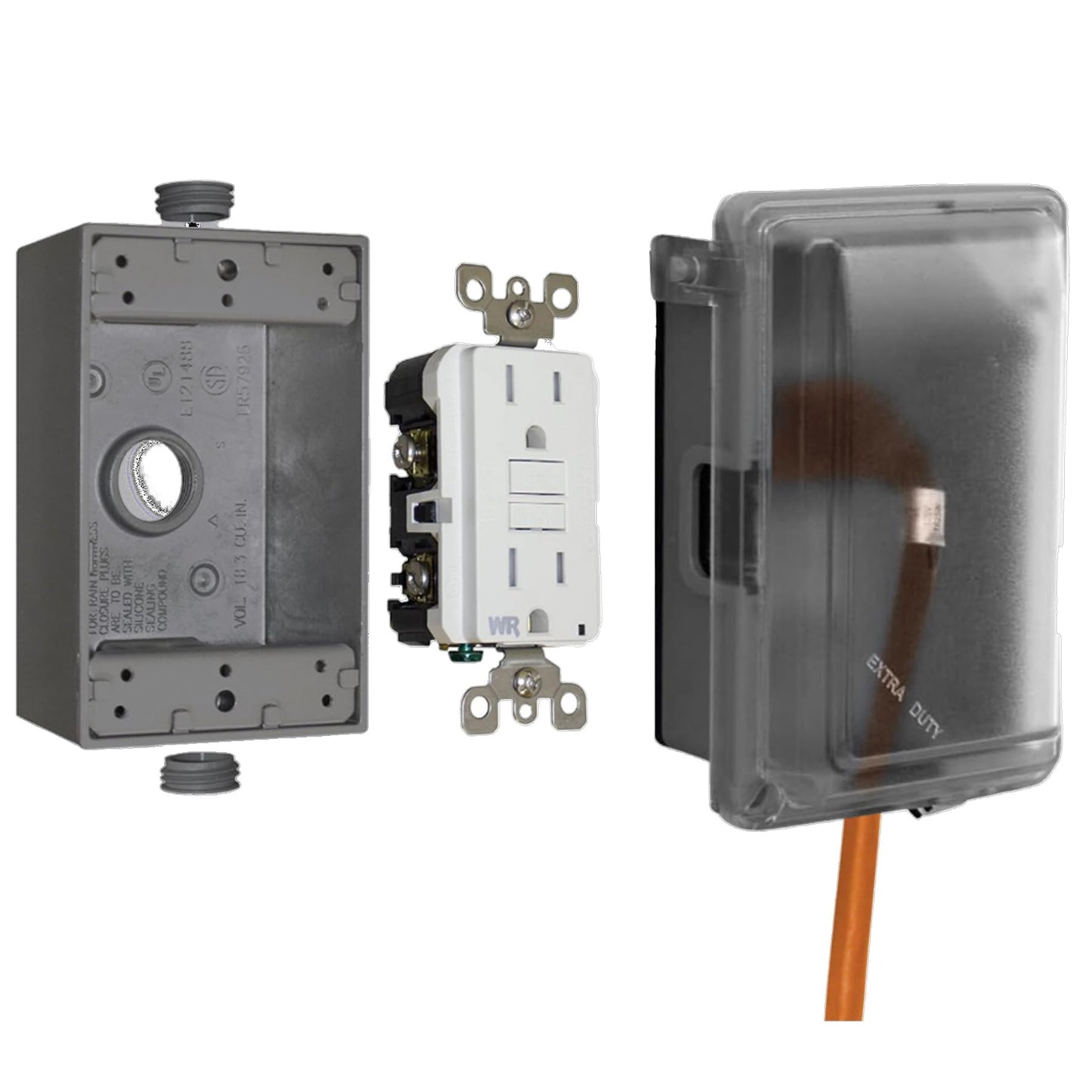 Sigma Engineered Solutions 16801 Non-Metallic Weatherproof Outdoor Electrical Outlet Kit w/Extra Duty Cover, Box and 15 Amp GFCI Receptacle, in-USE, Clear/Gray, 1 Gang, Lockable with Patented Hinge 🍁 All In One Marketplace Canada