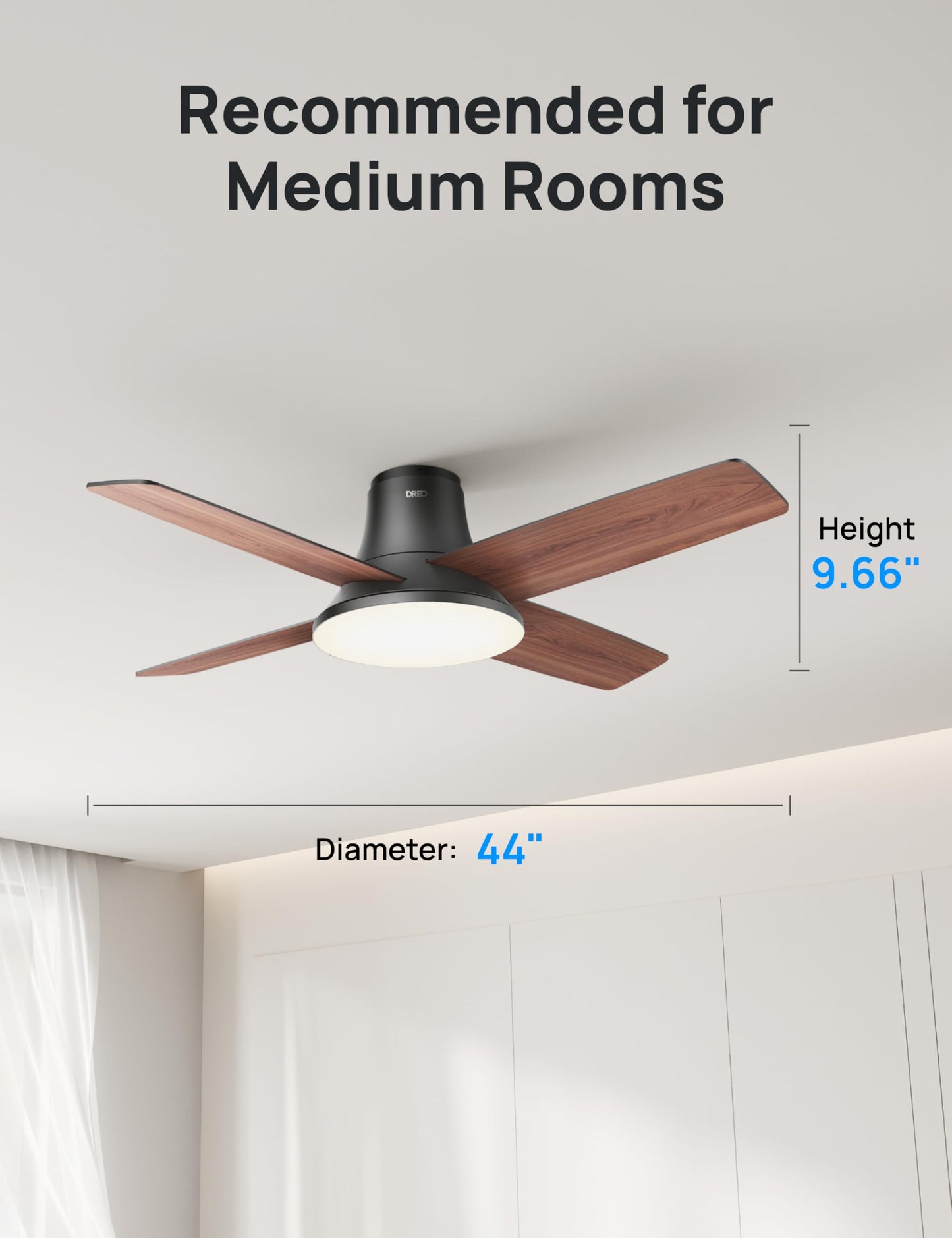 Dreo Ceiling Fans with Lights, 12 Speeds & 3 Fan Modes, Quiet DC Motor, Low Profile Easy to Install, Flush Mount Smart Ceiling Fan with Dimmable LED, 12H Timer for Bedroom, Remote, Black, 44'' 🍁 All In One Marketplace Canada