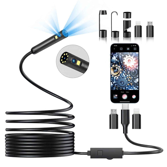 Dual Lens Endoscope Camera with Light, DPduct 1920P HD Borescope Inspection with 8+1 Lights, 7.9mm IP67 Waterproof 16.4ft Semi-Rigid Cable Snake Camera for Android and iOS,iPhone,iPad 🍁 All In One Marketplace Canada