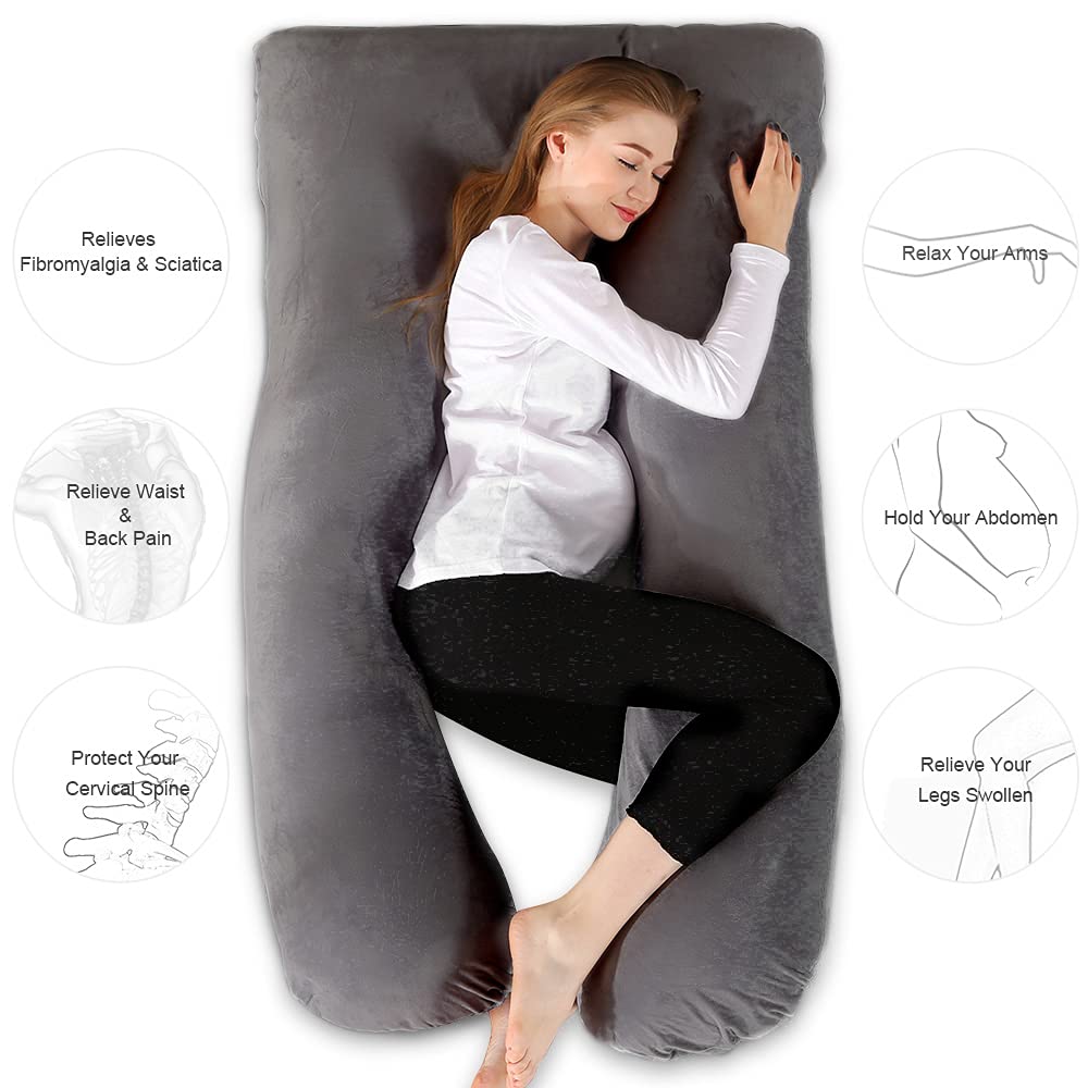 Chilling Home 59 Inch Pregnancy Pillow for Sleeping, Maternity Pillow for Pregnant Women, Full Body Pillow for Adults, Comfort U Shaped Pregnancy Pillow with Removable Washable Velvet Cover, Dark Grey 🍁 All In One Marketplace Canada