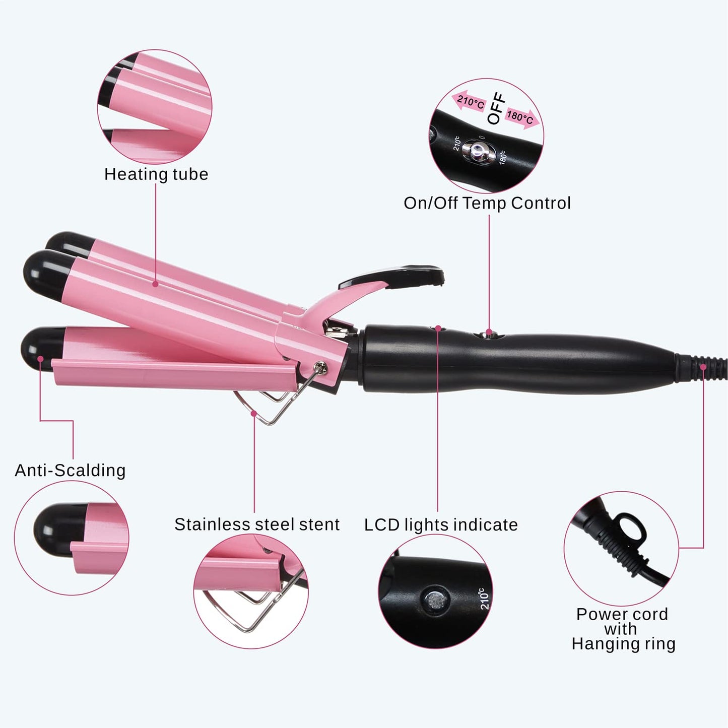 3 Barrel Curling iron Hair Waver, TOP4EVER 25mm Professional Ceramic Hair Curler with Two Temperature Control, Fast Heating 1inch Triple Barrel Crimper Wand for Waving Hair 🍁 All In One Marketplace Canada