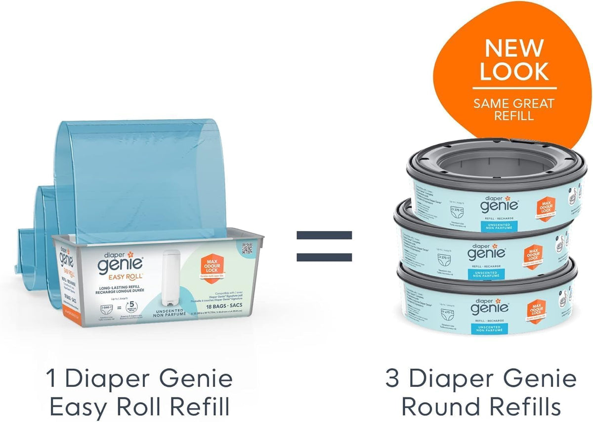 Diaper Genie Easy Roll Refill with 18 Bags - for the Diaper Genie Signature and Platinum pails | Lasts Up to 5 Months or Holds Up to 846 newborn Diapers Per Refill blue 1 Count 🍁 All In One Marketplace Canada