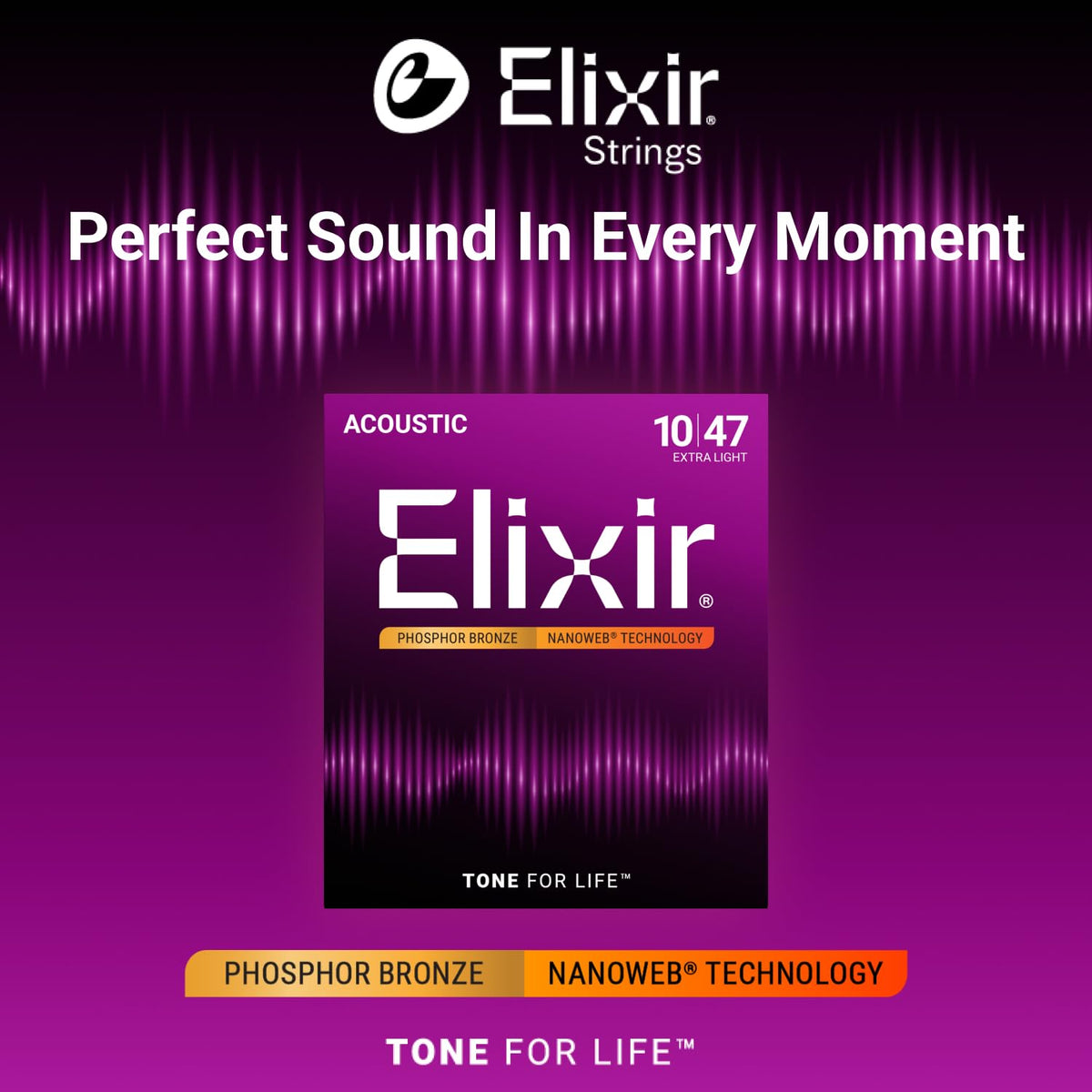 Elixir 16002 Phosphor Bronze Nanoweb Coating Acoustic Guitar Strings - Extra Light 10-47 🍁 All In One Marketplace Canada