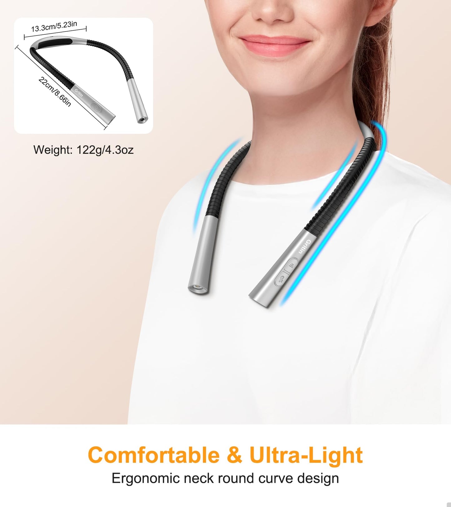 Gritin Rechargeable Book Light, Eye Caring Neck Reading Light 4-Color&5-Brightness, Stepless Dimming, 30-min Timer, 80H+ Runtime, Bendable Round Neck Design, Lightweight for Reading,Knitting,Repairing 🍁 All In One Marketplace Canada