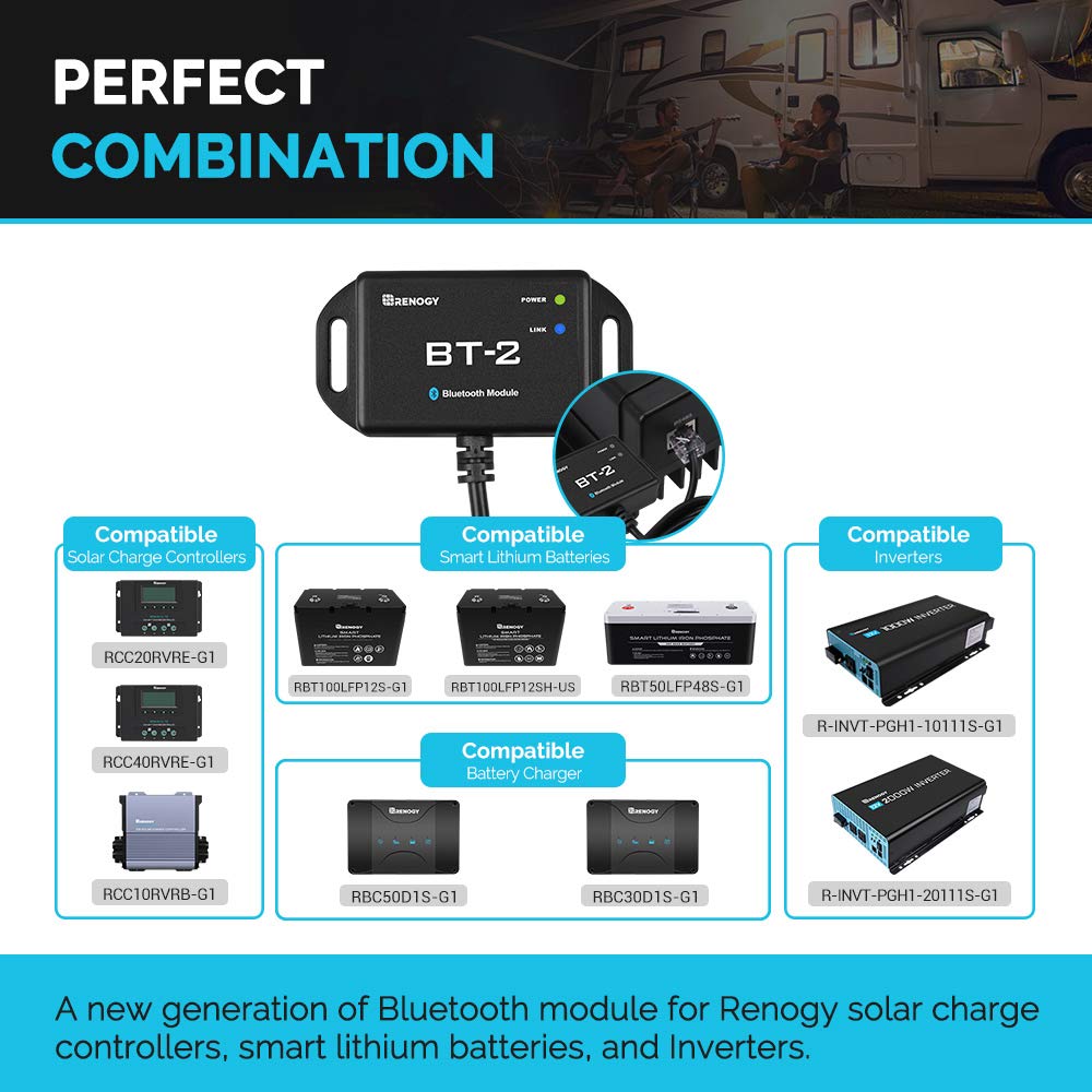 Renogy BT-2 Bluetooth Module RJ45 Communication Port Wirelessly Monitor Real-time Insight Precise Control, Compatible Solar Charge Controllers, Battery Charger, Inverter, BT-2 RS485 🍁 All In One Marketplace Canada