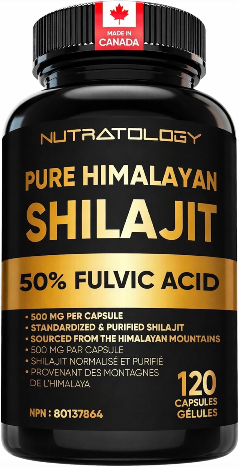 Nutratology® Pure Shilajit Capsules | 50% Fulvic Acid | High Potency & Purity - Sourced from the Himalayan Mountains - Shilajit for Men & Women - 120 Count 🍁 All In One Marketplace Canada