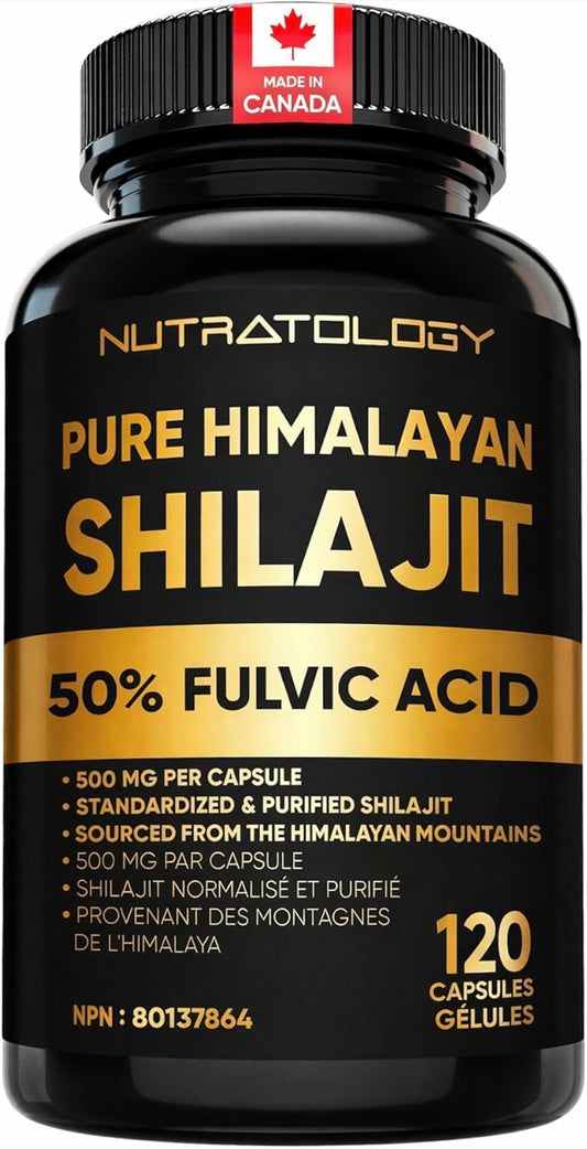 Nutratology® Pure Shilajit Capsules | 50% Fulvic Acid | High Potency & Purity - Sourced from the Himalayan Mountains - Shilajit for Men & Women - 120 Count 🍁 All In One Marketplace Canada