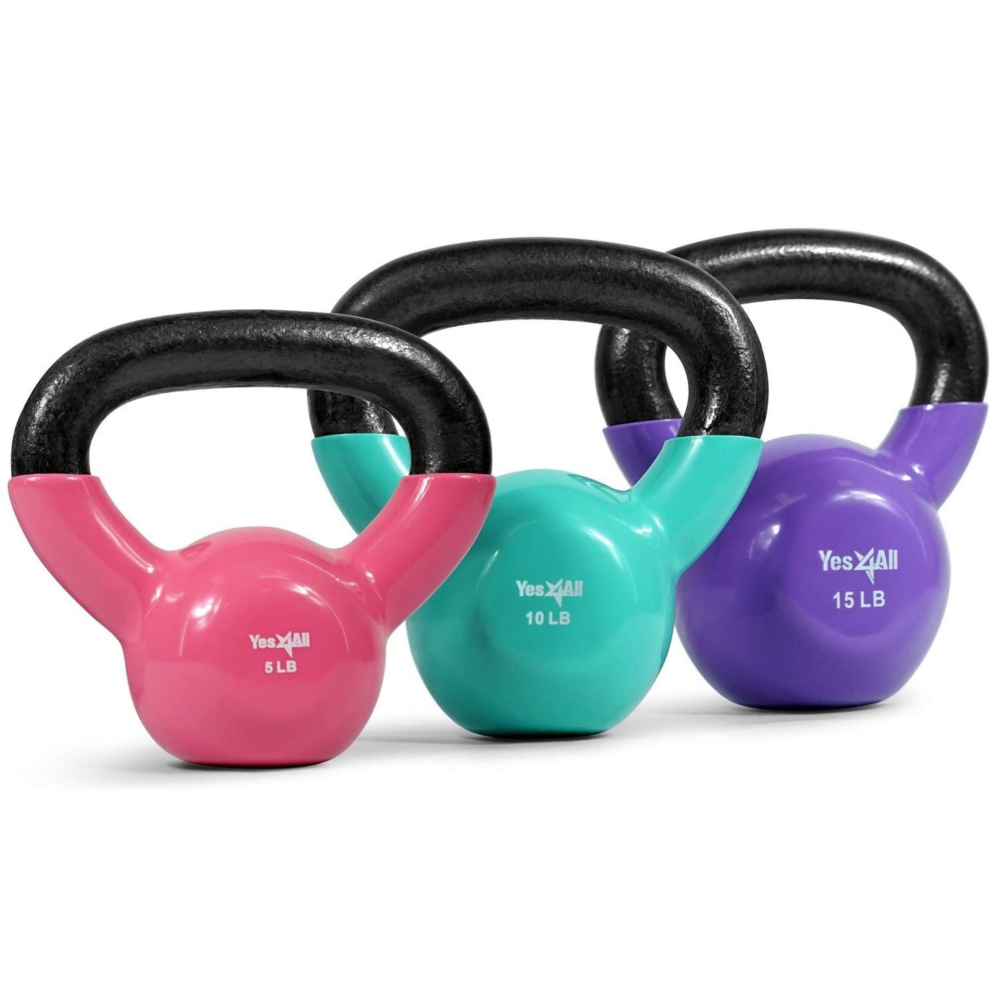 Yes4All Combo Special: Vinyl Coated Kettlebell Weight Sets – Weight Available: (Multicolor - 5, 10, 15 lbs) 🍁 All In One Marketplace Canada