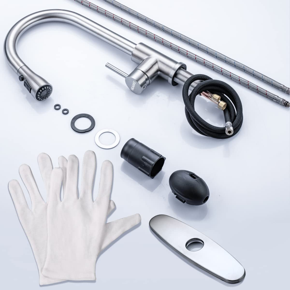 HUAAKE Kitchen Faucet with Pull Down Sprayer, Multi-Function Stainless Steel Single Handle High Arc Kitchen Sink Faucet, 360° Swivel Modern Commercial Kitchen tap with Deck Plate 🍁 All In One Marketplace Canada