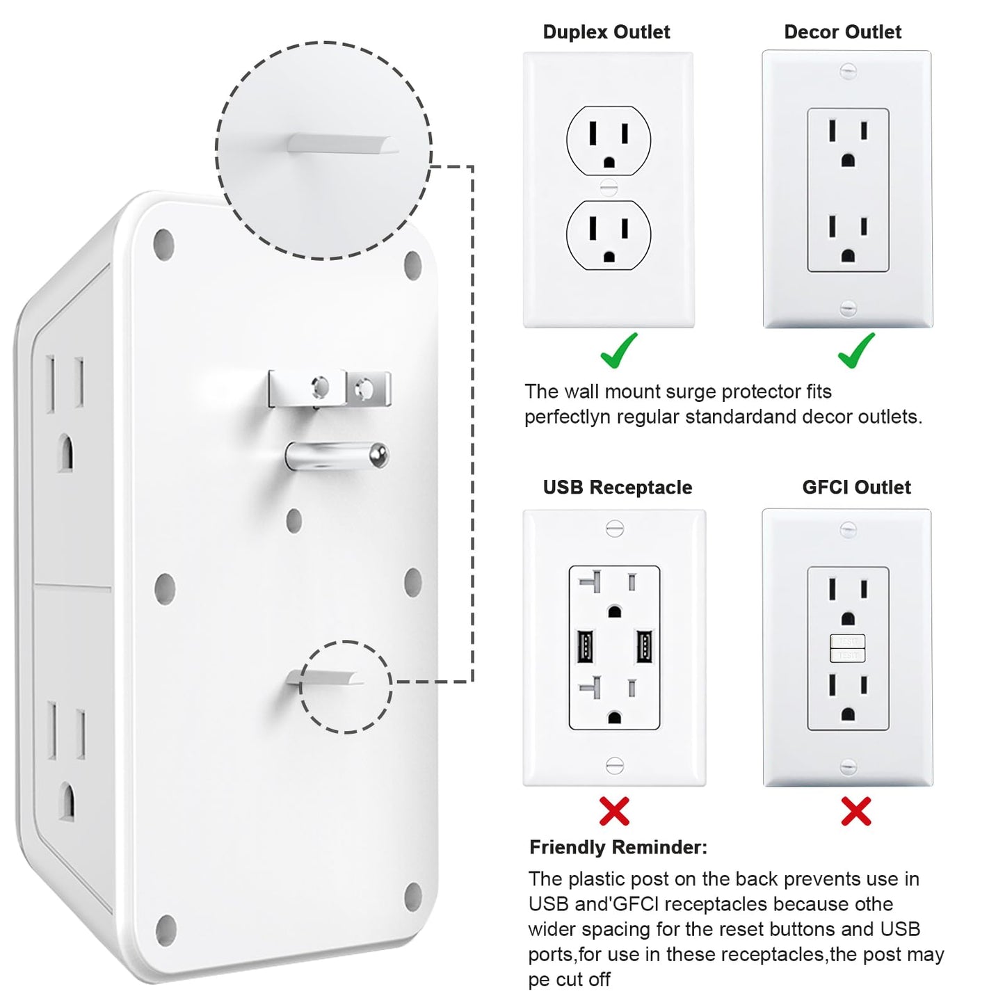 JcBlaon Outlet Extender Surge Protector - 6 Outlet Splitter with 4 USB Ports (2 USB C), Multiple Plug Expander Wall Charger, 3 Sided Multi Plug Wall Adapter Power Strip for Home Office Kitchen Travel 🍁 All In One Marketplace Canada