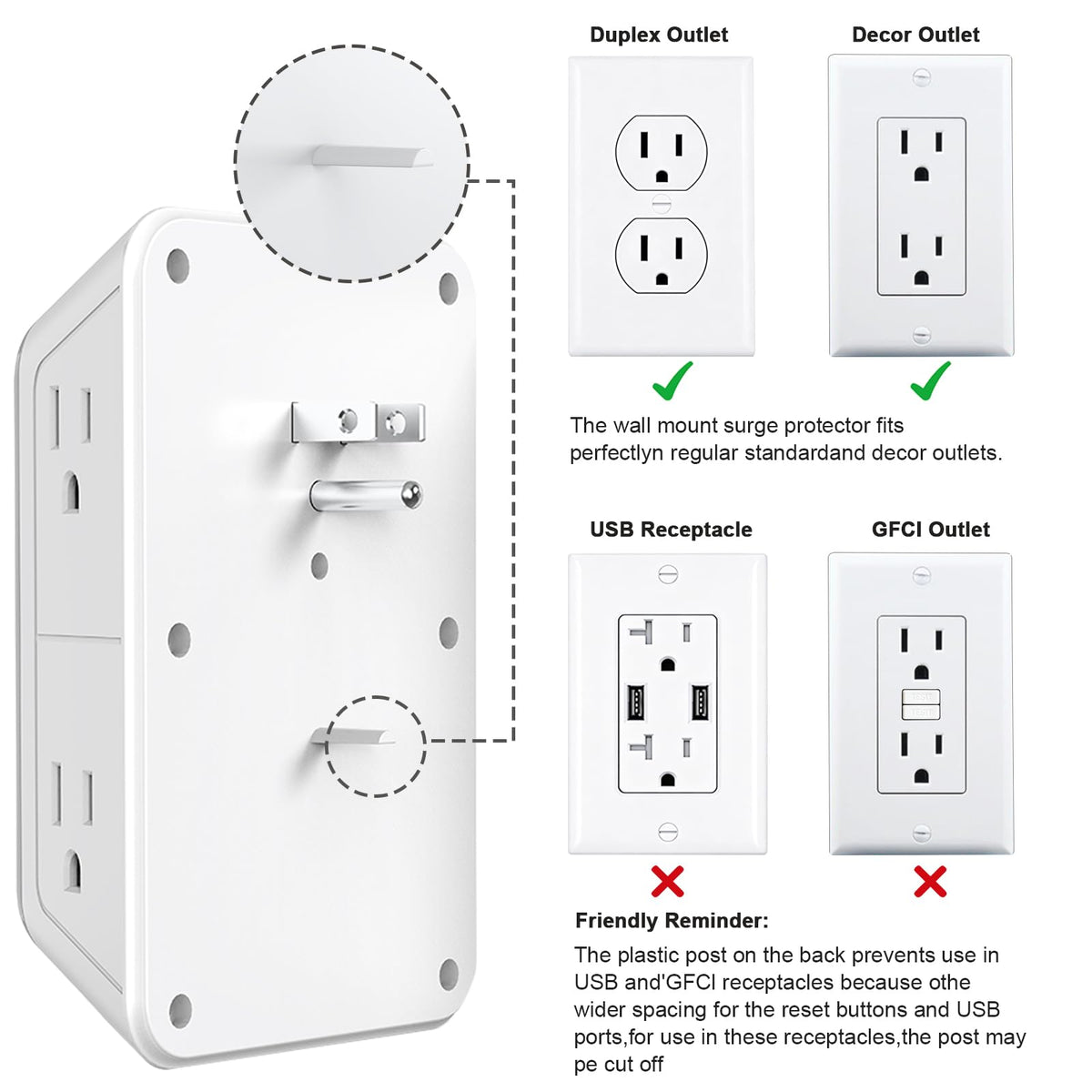 2 Pack Outlet Extender Surge Protector, 6 Outlet Splitter with 4 USB Outlet (2 USB A,2 USB C), 3Sided Power Strip with Adapter Spaced Outlets for Home, Office, Travel(White) 🍁 All In One Marketplace Canada