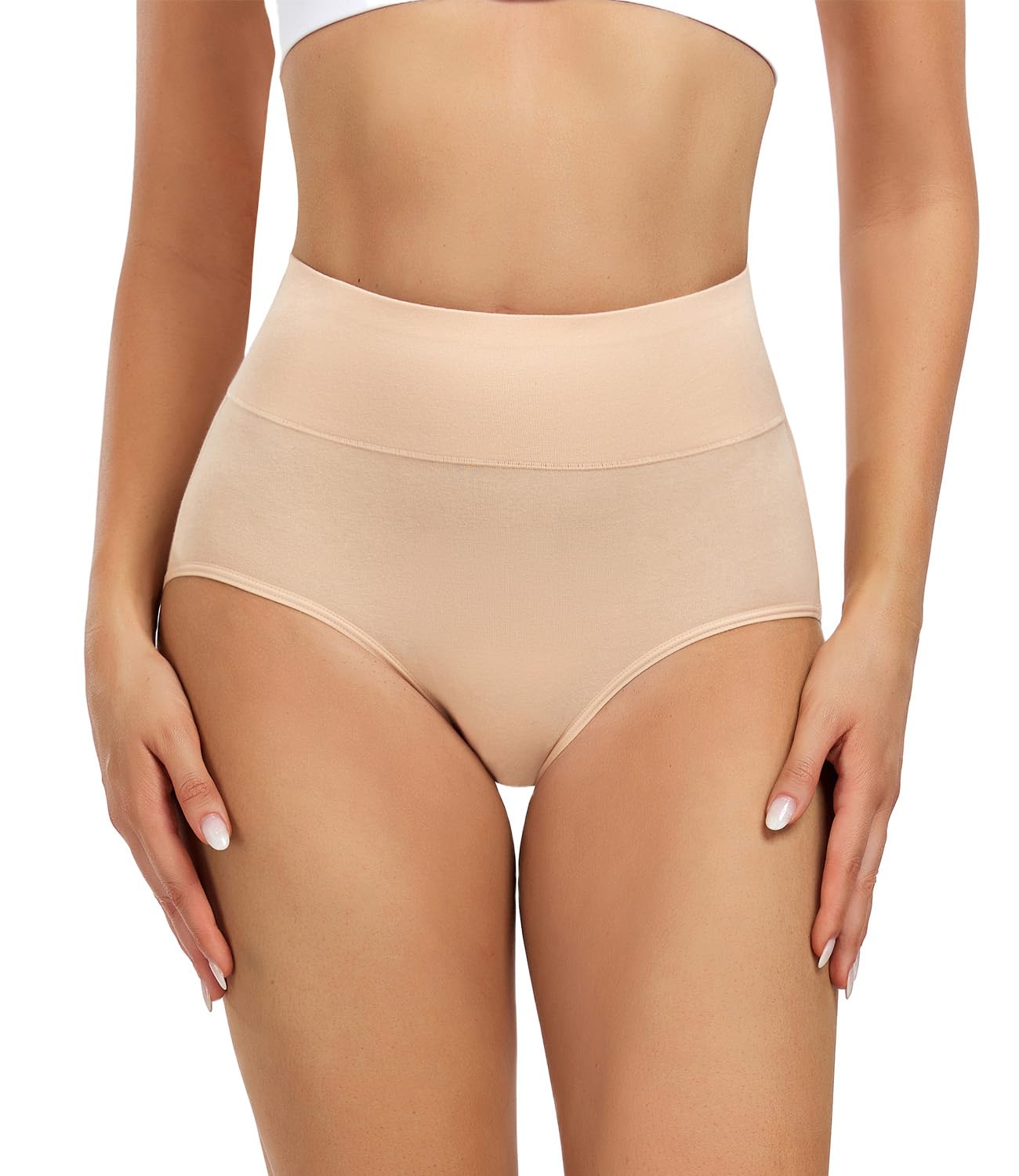 wirarpa Women's High Waisted Cotton Briefs Ladies Underwear Comfortable Panties 5 Pack Beige Large 🍁 All In One Marketplace Canada