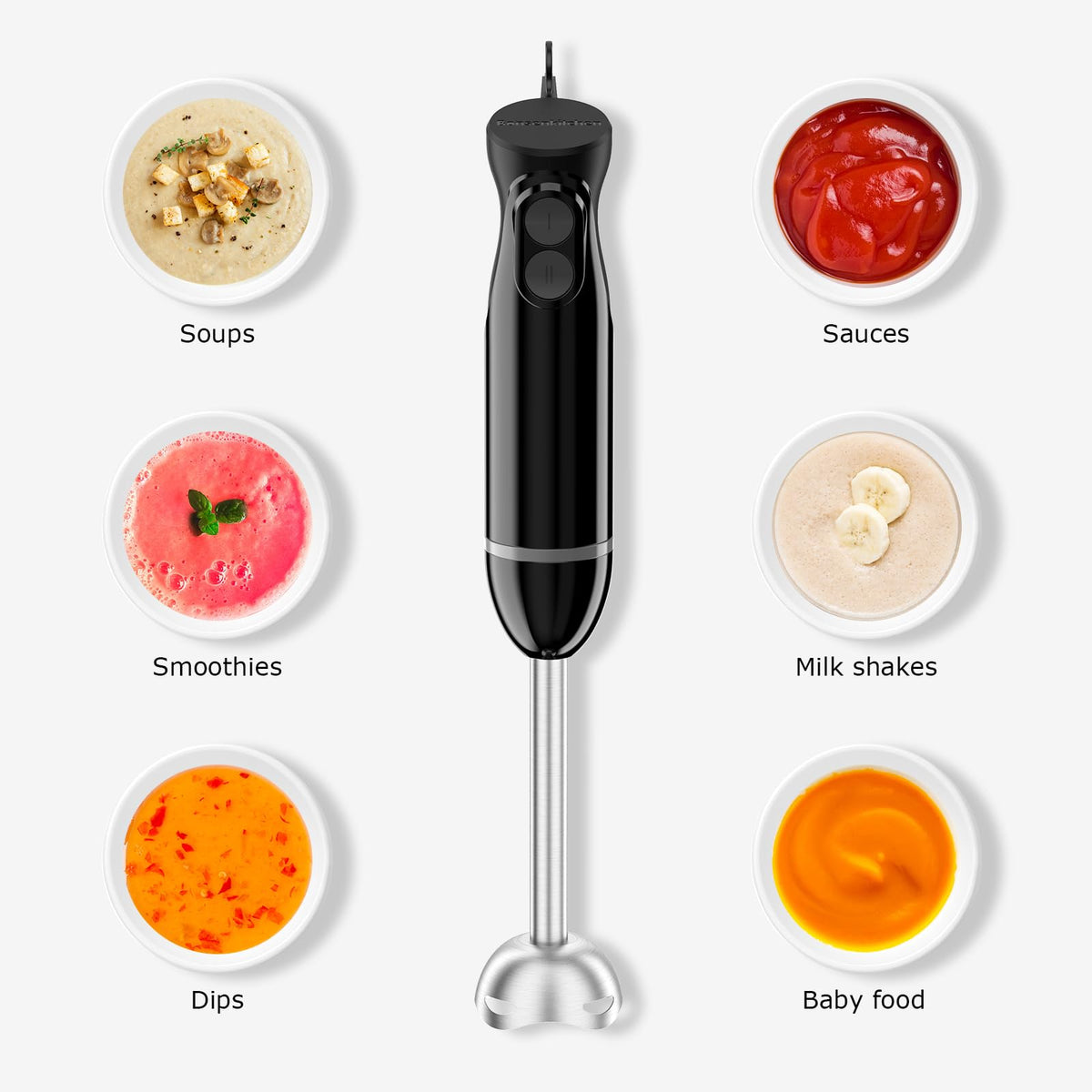 Bonsenkitchen Hand Blender, Immersion Blender with 2 Mixing Speed, Electric Handheld Blender Portable Stick Mixer with Stainless Steel Blades for Soup, Smoothie, Puree, Baby Food 🍁 All In One Marketplace Canada