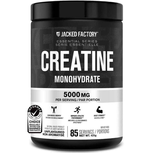 Jacked Factory Creatine Monohydrate Powder 425g - Canadian-Owned Informed Choice Certified Supplement for Increased Muscle Mass*, Improved Strength, Power, & Performance** - 85 Servings, Unflavored 🍁 All In One Marketplace Canada