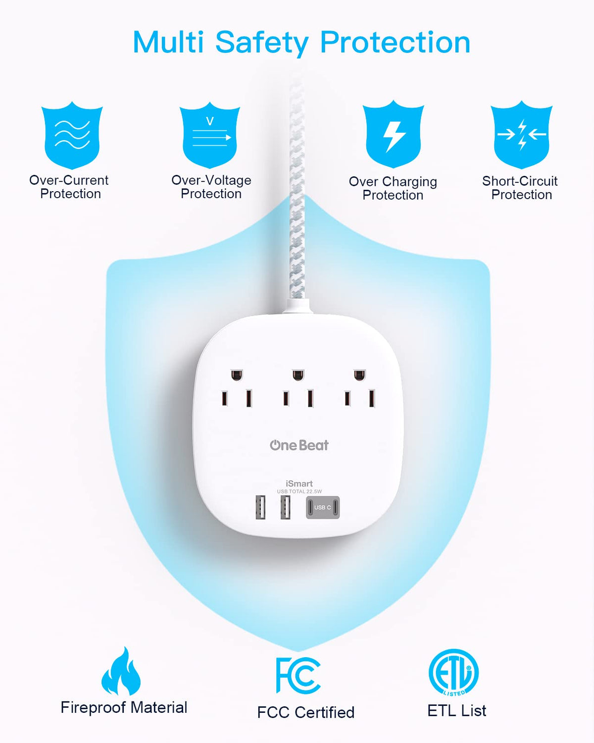 One Beat Flat Plug Power Bar with USB C, 6FT Ultra-Thin Extension Cord, 3 Outlet with 4 USB Ports (2 USB C) Desktop Charging Station, No Surge Protection for Cruise Ship, Travel Essentials, Dorm Room 🍁 All In One Marketplace Canada