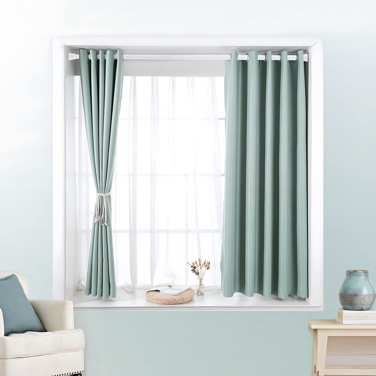 White Tension Curtain Rod for Windows 28 to 48 inch, Adjustable Expandable Pressure Spring Curtain Rod No Drilling, 7/8" Curtain Rod for Bedroom Doorway Closet Door 🍁 All In One Marketplace Canada