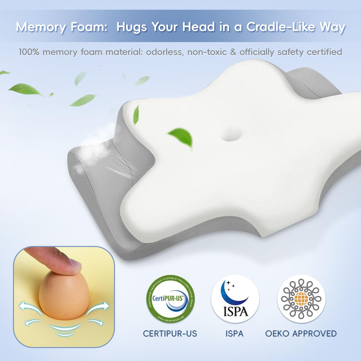 Missleep Cervical Neck Pillow,Memory Foam Pillows for Relieving Neck and Shoulder Pain, Neck Support Pillow for Side Sleepers, 2 Heights Ergonomic Pillow with Breathable Ice Silk Cover White 🍁 All In One Marketplace Canada