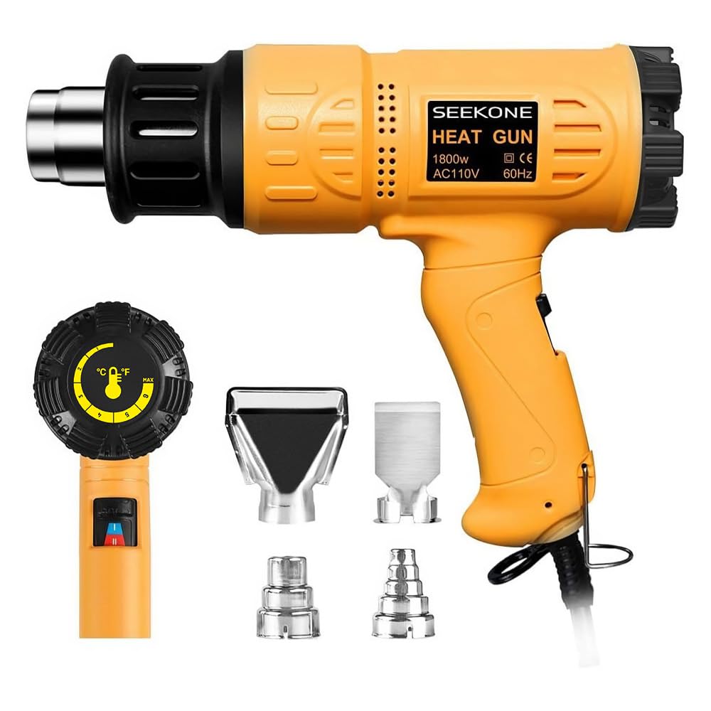 SEEKONE Heat Gun 1800W 122℉-1202℉（50℃- 650℃）Fast Heating Heavy Duty Hot Air Gun Kit Variable Temperature Control Overheat Protection with 4 Nozzles for Crafts, Shrinking PVC, Stripping Paint(5.2FT) 🍁 All In One Marketplace Canada