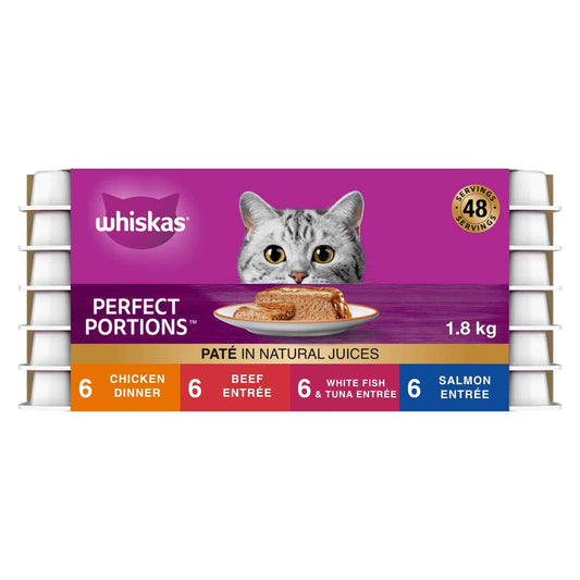 WHISKAS Perfect Portions Adult Wet Cat Food Paté - Chicken, Beef, Whitefish and Tuna, Salmon, 75g Trays (24 pack) 🍁 All In One Marketplace Canada