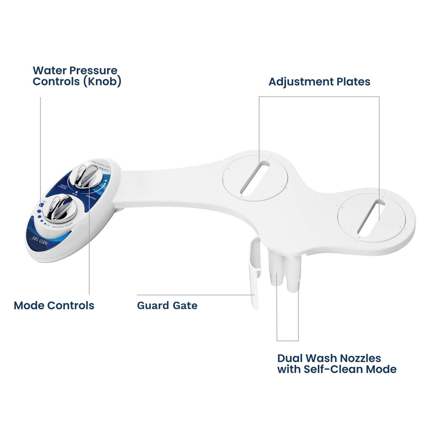 LUXE Bidet NEO 185 - Dual Nozzle, Self-Cleaning, Non-Electric Bidet Attachment for Toilet Seat, Adjustable Water Pressure, Rear & Feminine Wash (Blue) 🍁 All In One Marketplace Canada