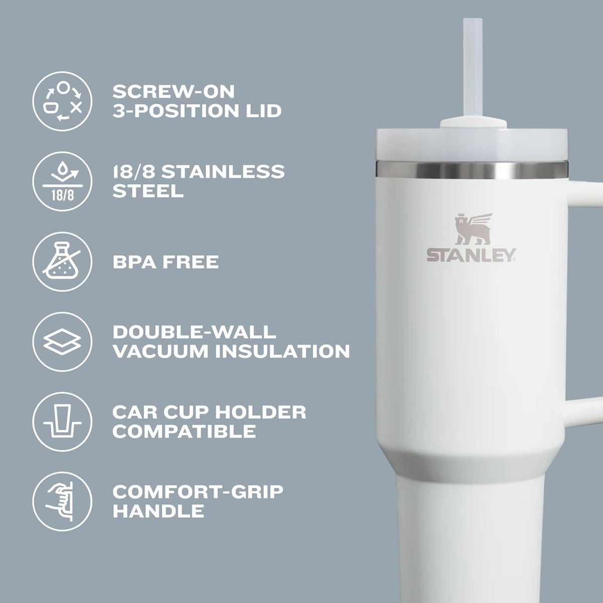 Stanley Quencher H2.0 Tumbler with Handle and Straw 40 oz Flowstate 3-Position Lid Cup Holder Compatible for Travel Insulated Stainless Steel Cup BPA-Free Cream Royal 🍁 All In One Marketplace Canada