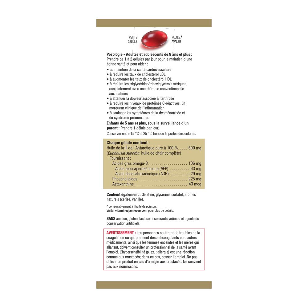Jamieson Omega Complete Pure Krill Oil 500 mg, 100 Softgels, No Fishy Aftertaste, Supports Heart Health, and Provides Superior Absorption. With Antarctic Krill Oil. Proudly Canadian 🍁 All In One Marketplace Canada