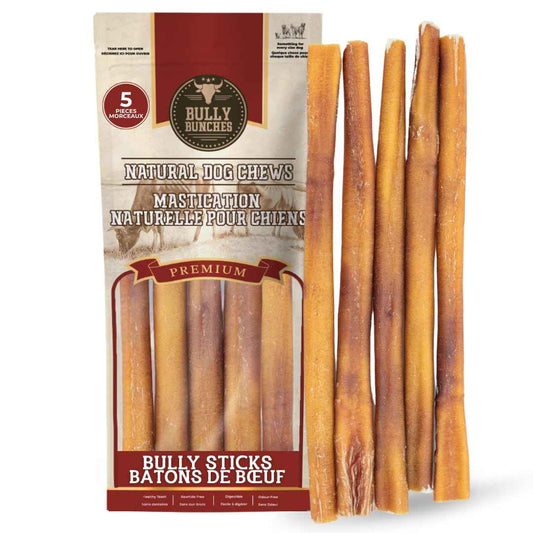 Bully Bunches Premium (12" Standard - 5 Pack) Odour-Free, Consistently Sized Bully Sticks for Medium Dogs - Long Lasting Oral Care Chews - All Natural Single Ingredient, Beef Dog Treat, No Rawhide 🍁 All In One Marketplace Canada