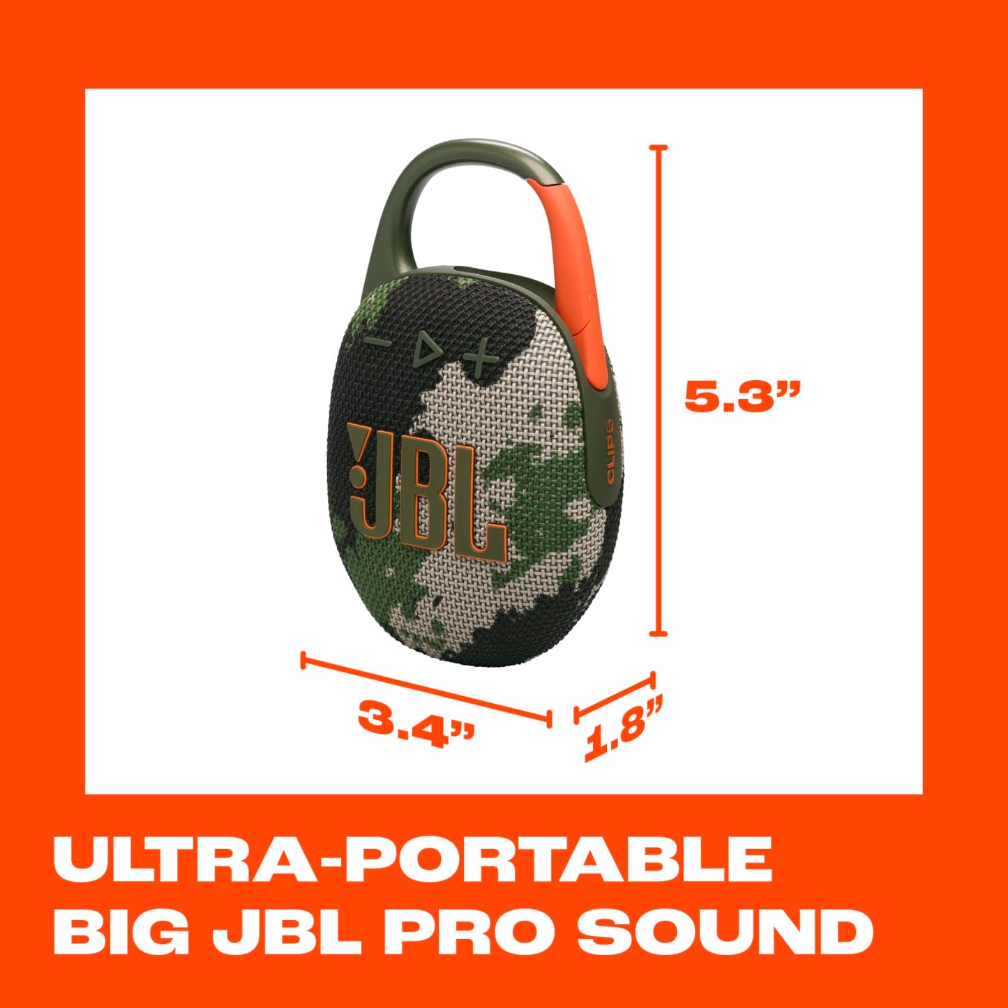 JBL Clip 5 - Ultra-Portable, Waterproof and Dustproof Bluetooth Speaker, Integrated Carabiner, Up to 12 Hours of Play, Made in Part with Recycled Materials (Squad) 🍁 All In One Marketplace Canada