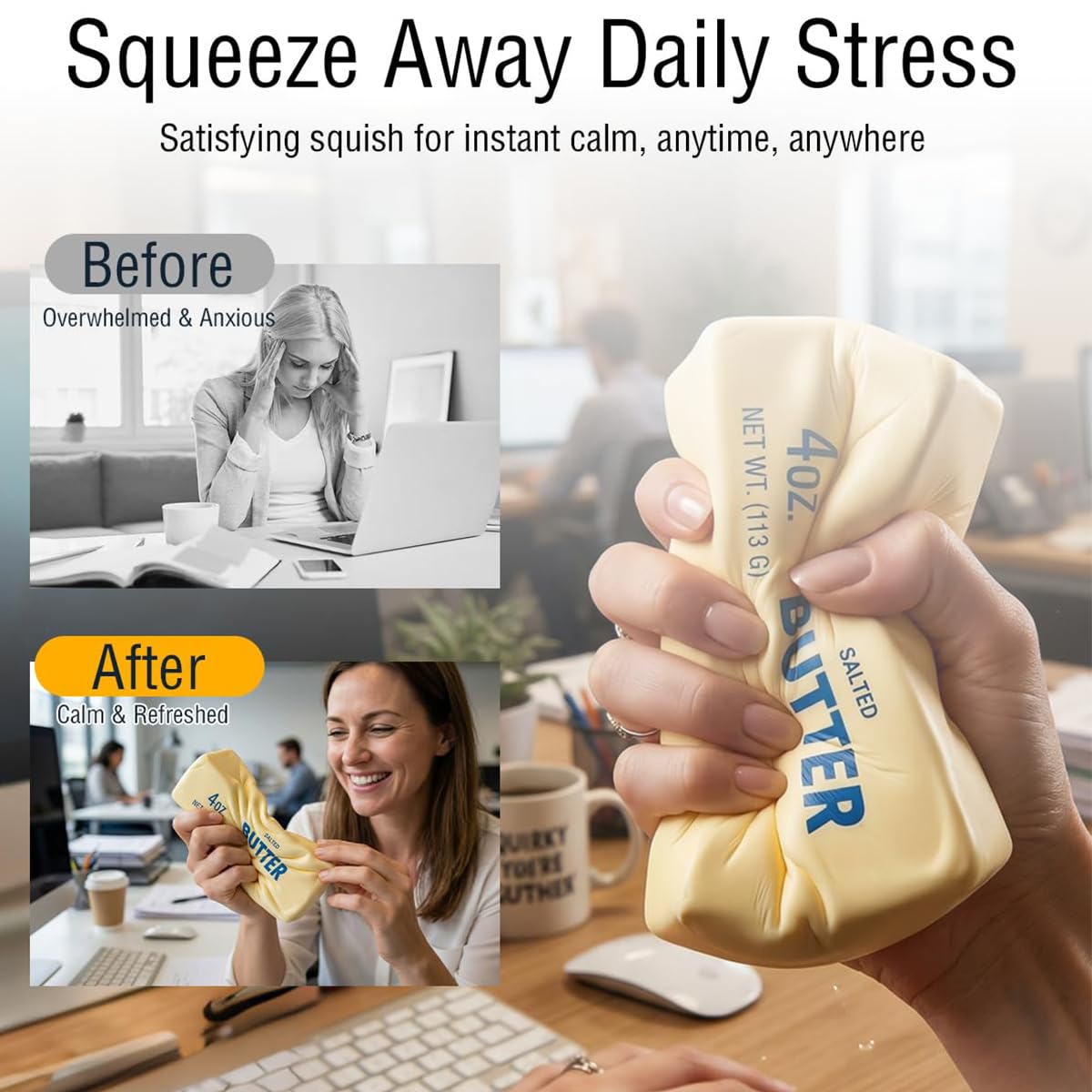 4 PCS Squishy Cheese Butter, 2 PCS Squishy Butter and 2 PCS Cheese, Stress Relief Cube Block, Yellow Unbreakable Figurine Simulation Cheeses Ball (2 Cheeses+2 Butter) 🍁 All In One Marketplace Canada
