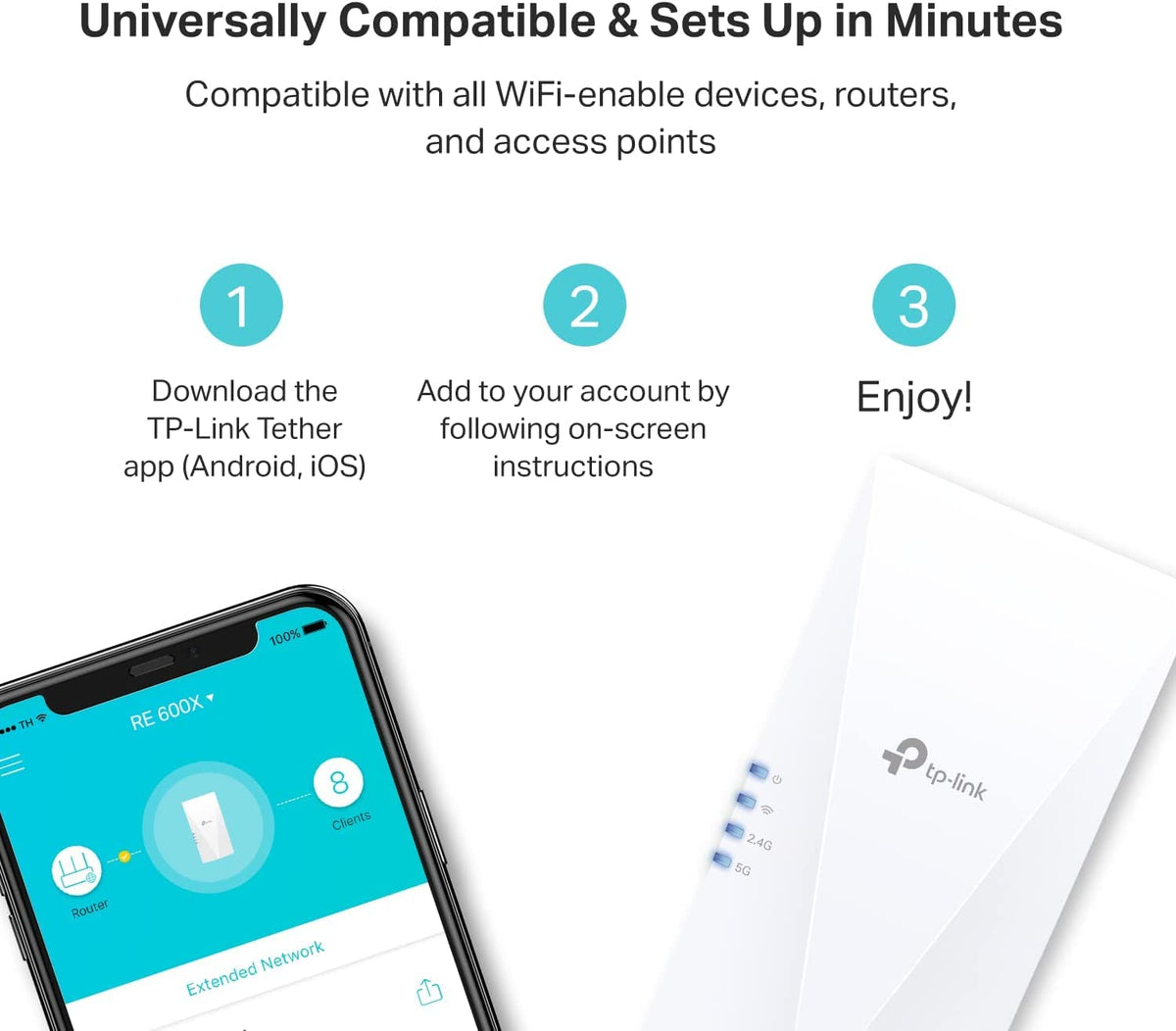 TP-Link AX1800 WiFi Extender Internet Booster (RE600X) - WiFi 6 Range Extender Covers up to 1500 sq.ft and 30 Devices, Dual Band, AP Mode w/Gigabit Port, APP Setup 🍁 All In One Marketplace Canada