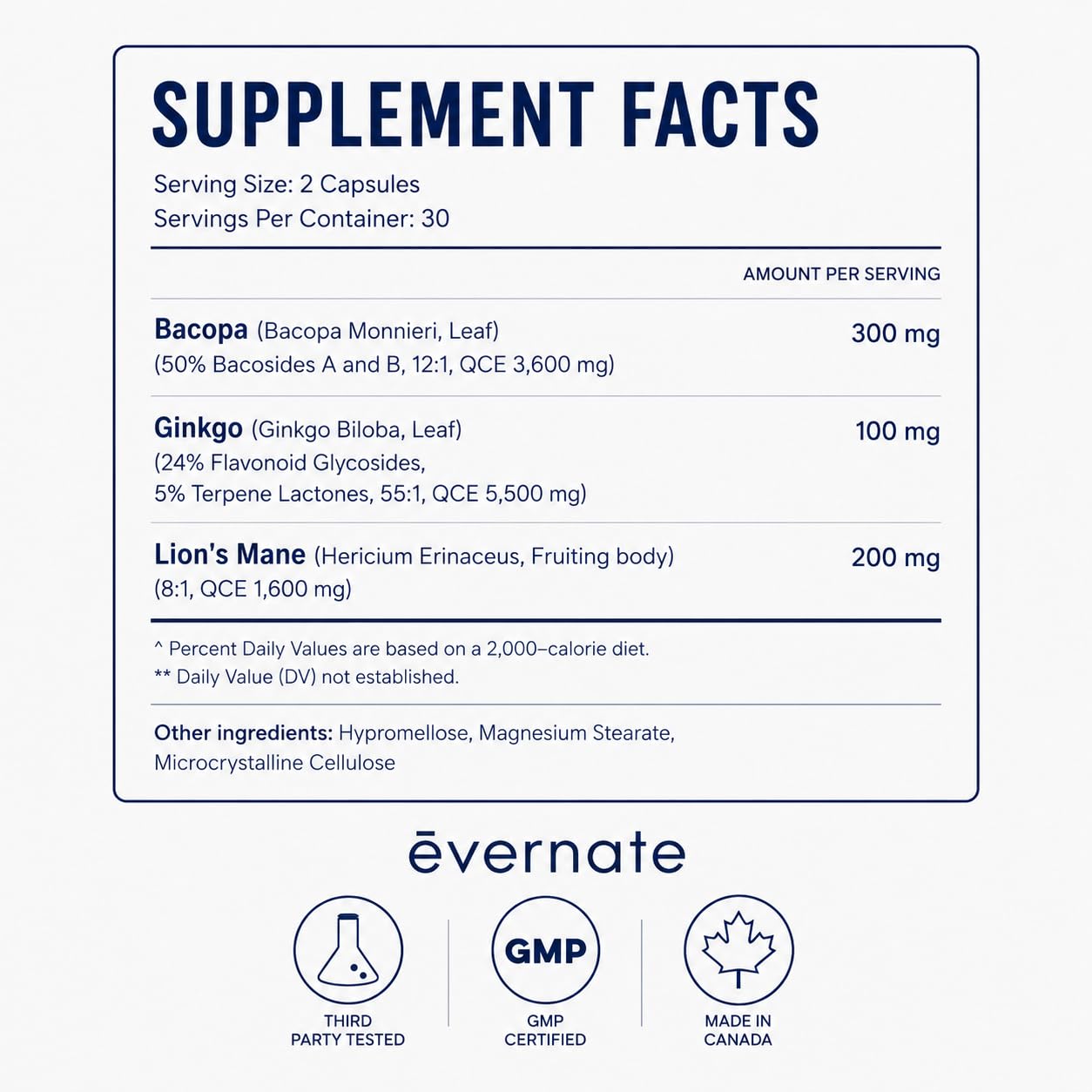 ALL-IN-ONE Lion's Mane 1,600 mg with Ginkgo Biloba 5,500 mg & Bacopa Monnieri 3,600 mg (Per Serving: 2 Capsules) – 3-in-1 Memory, Focus & Cognitive Support – 60 Vegan Capsules – Made in Canada 🍁 All In One Marketplace Canada