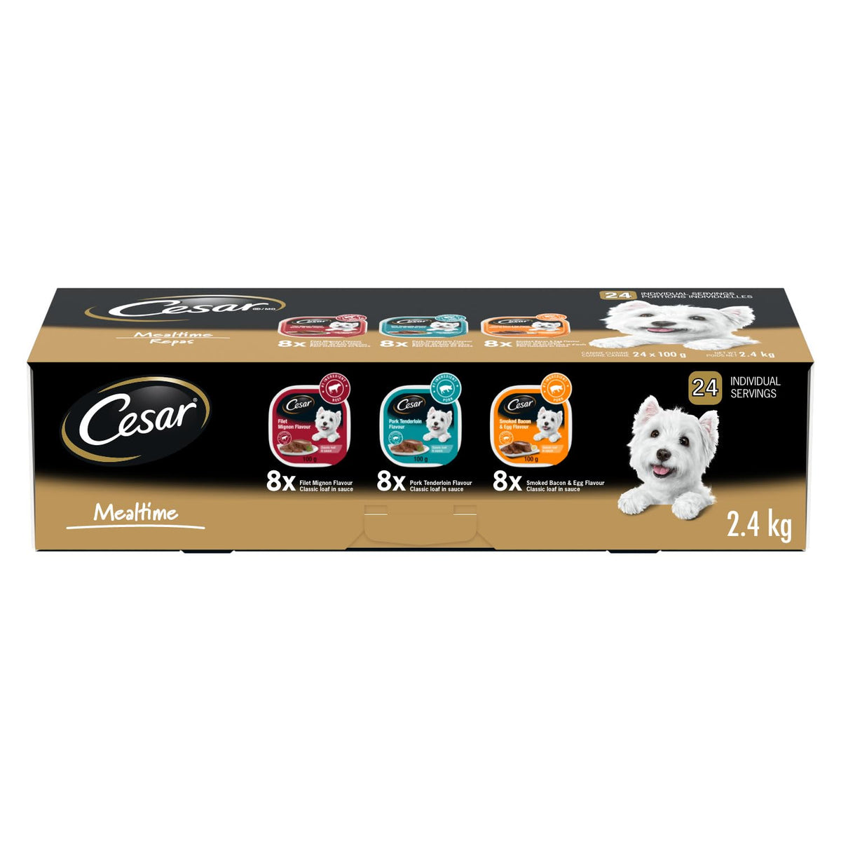 CESAR Classic Loaf in Sauce Adult Wet Dog Food Mealtime Variety Pack, with 8 Filet Mignon, 8 Pork Tenderloin & 8 Smoked Bacon & Egg Flavours, 24x100g Trays 🍁 All In One Marketplace Canada