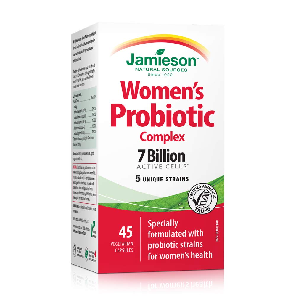 Jamieson Women's Probiotic Complex 7 Billion Active Cells, Supports Digestive Health, Intestinal Health, Gut Flora, and Vaginal Health with Lactobacillus and Bifidobacterium, Non-GMO, Gluten-Free, 45 Vegetarian Capsules 🍁 All In One Marketplace Canada