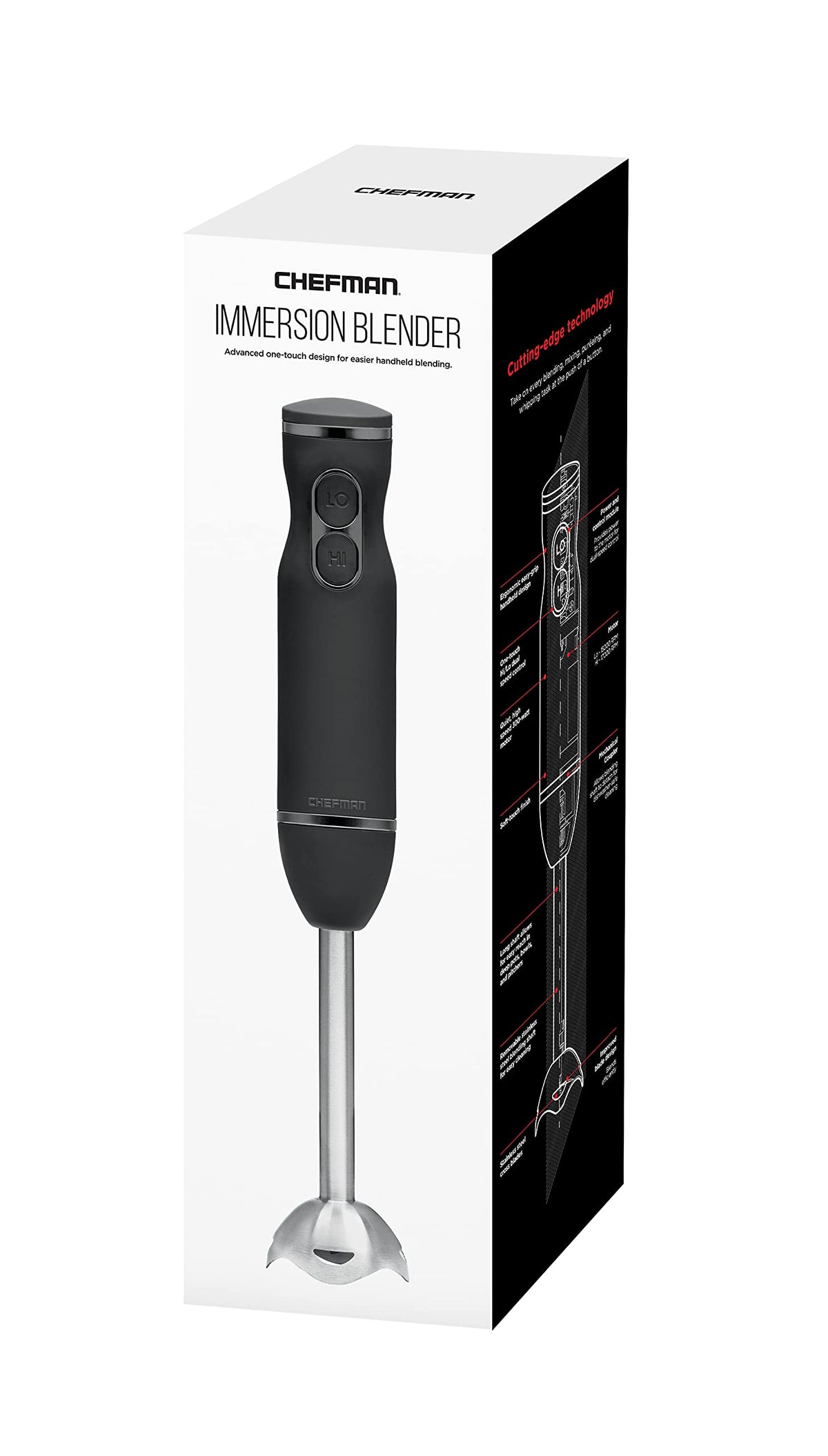 Chefman Immersion Blender, 300W Hand Blender with Stainless Steel Blades, Powerful Electric Ice Crushing 2-speed Control Handheld Food Mixer, Purées, Smoothies, Shakes, Sauces & Soups, Black 🍁 All In One Marketplace Canada