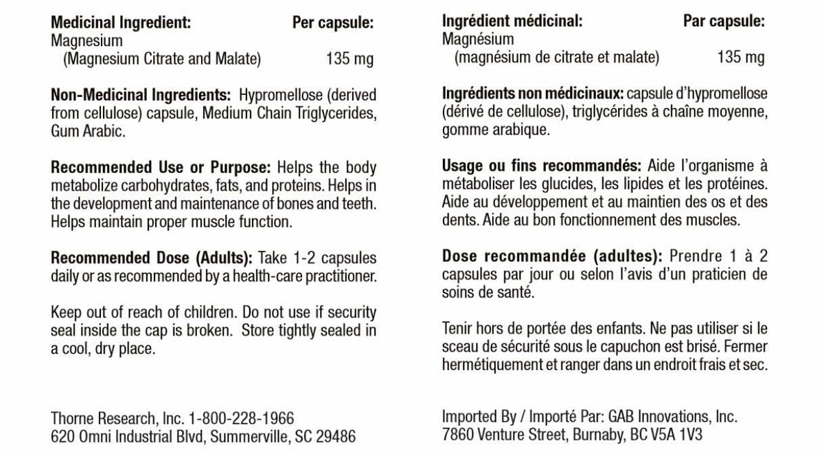 Thorne Magnesium Citramate - Magnesium with Citrate-Malate to Support Energy Production, Heart and Lung Function, and Metabolism of Sugar and Carbs - 90 Capsules - 90 Servings 🍁 All In One Marketplace Canada