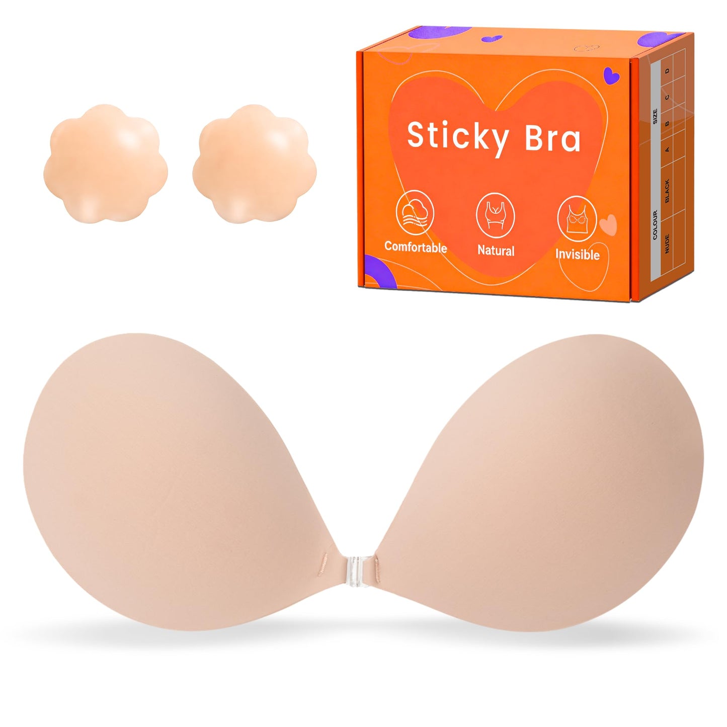 GKHWON Adhesive Bra Strapless Backless Invisible Push Up Sticky Bra with Silicone Nipple Covers Reusable Beige A 🍁 All In One Marketplace Canada