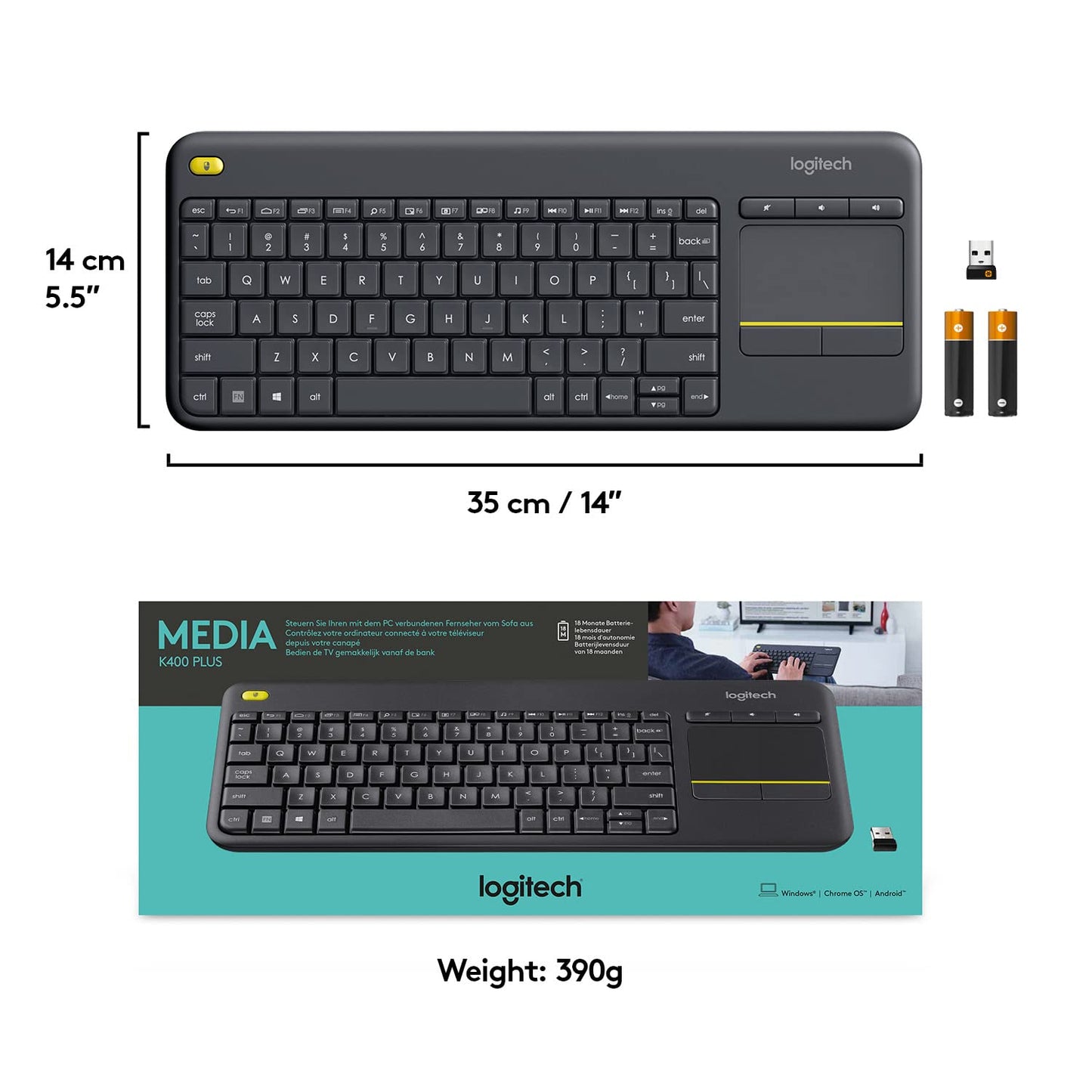 Logitech K400 Plus Wireless Touch TV Keyboard with Easy Media Control and Built-in Touchpad, HTPC Keyboard for PC-Connected TV, Windows, Android, ChromeOS, Laptop, Tablet - Black 🍁 All In One Marketplace Canada