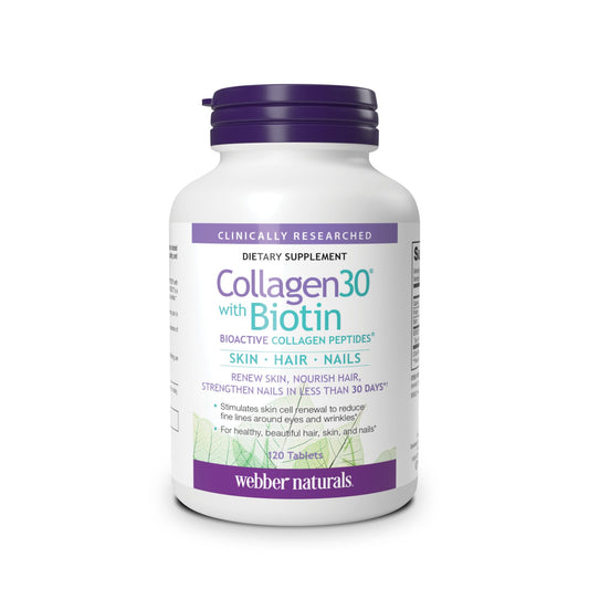 Webber Naturals Collagen30 with Biotin, 2,500 mg of Bioactive Collagen Peptides with 5,000 mcg of Biotin Per Serving, 120 Tablets, For Advanced Nourishment of Skin, Hair and Nails 🍁 All In One Marketplace Canada