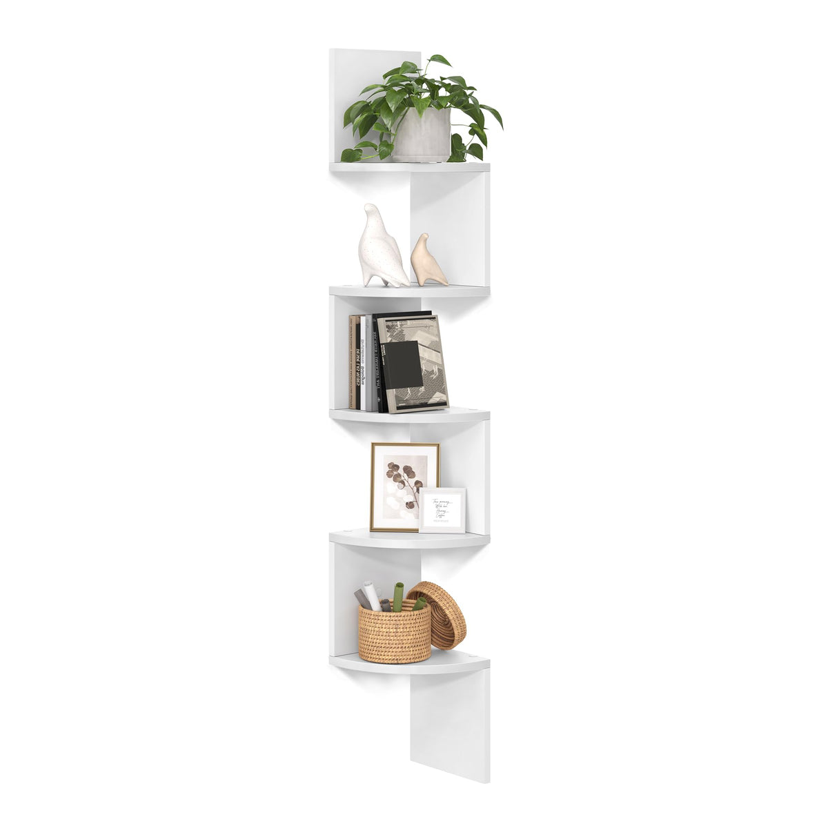 VASAGLE CUSTOS Collection - Corner Shelf Wall Mount, 5-Tier Floating Corner Bookshelf, Plant Shelf for Bedroom, Living Room, Bathroom, Home Office, Cloud White ULBC72WT 🍁 All In One Marketplace Canada