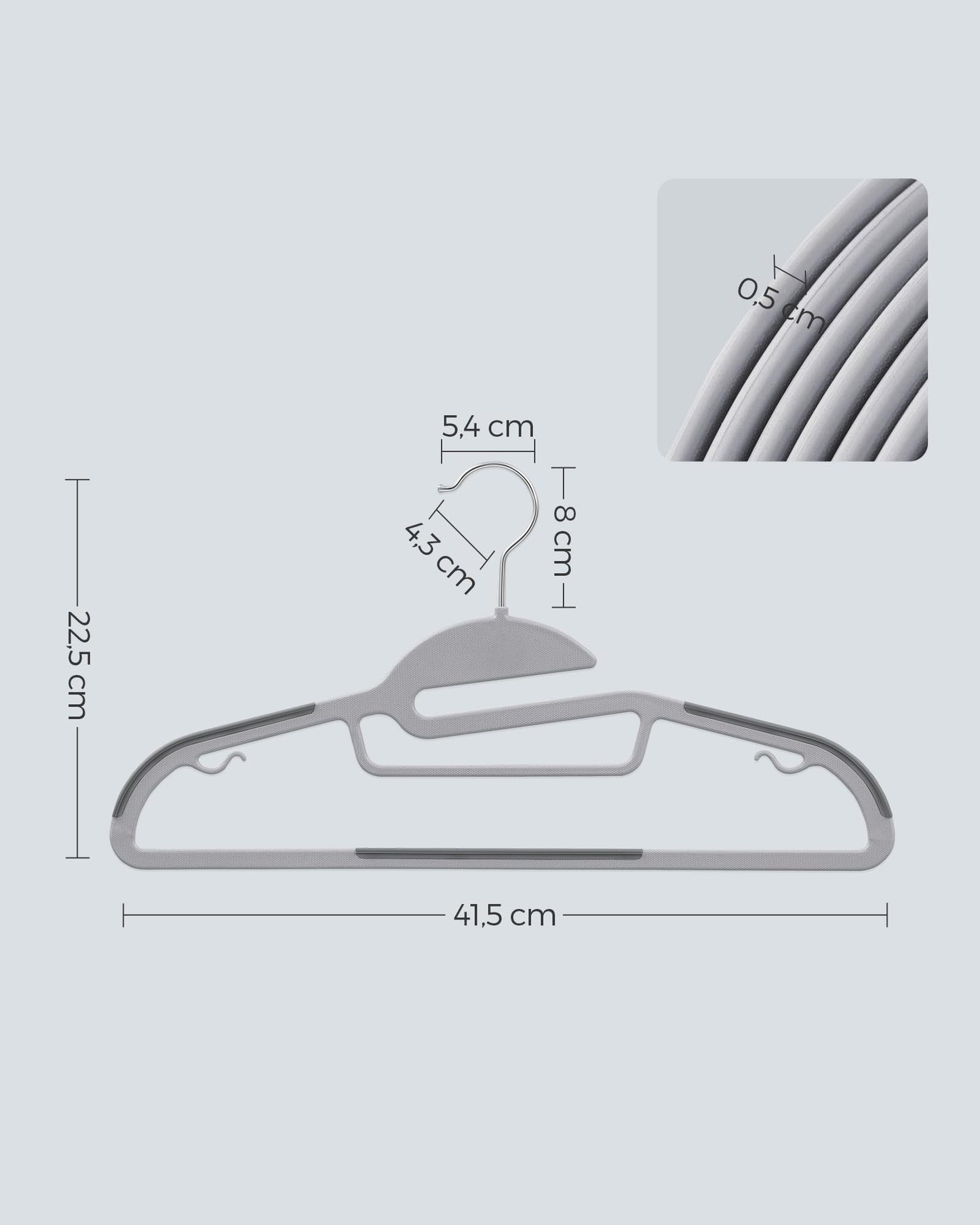 SONGMICS 50 Pack Coat Hangers, Heavy-Duty Plastic Suit Hangers, S-Shaped Opening, Non-Slip, Space-Saving, 360º Swivel Hook, 16.3 Inches Long, Light Gray and Dark Gray UCRP41G-50 🍁 All In One Marketplace Canada