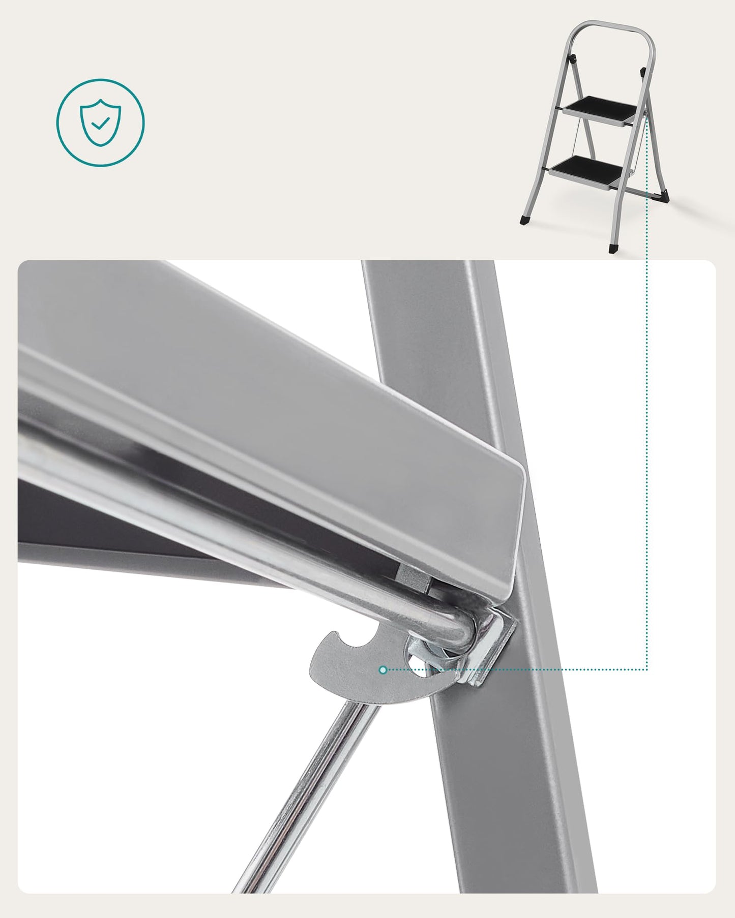 SONGMICS Step Ladder, 2-Step Ladder, Folding Ladder, Safety Lock, Space-Saving Storage, Holds up to 330 lb, Dove Gray UGSL012G01 🍁 All In One Marketplace Canada