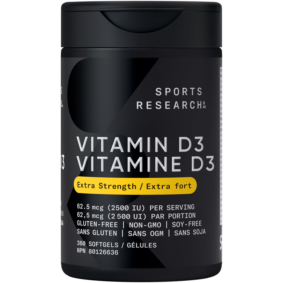 Sports Research® Vitamin D3 2500 IU with Coconut MCT Oil - High Potency Vitamin D Supplement for Immune & Bone Support - Non-GMO Verified, Gluten & Soy Free – 62.5mcg, 360 Liquid Softgels 🍁 All In One Marketplace Canada