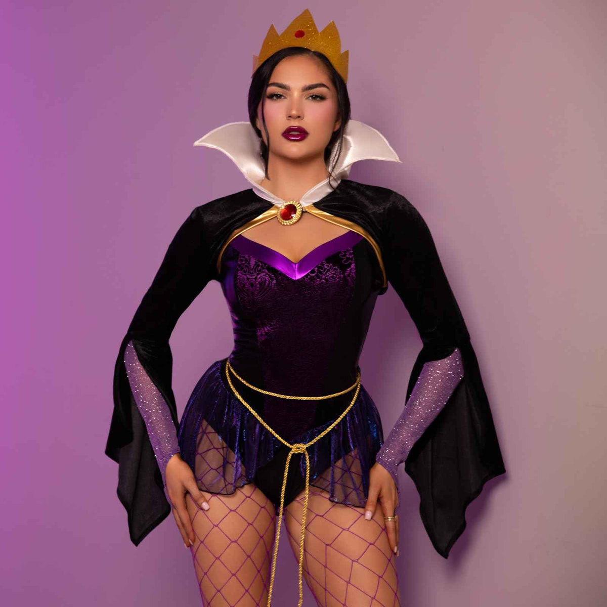 Leg Avenue Womens 4 Pc Poison Apple Queen Halloween Costume for Women, Black/Purple, Small
